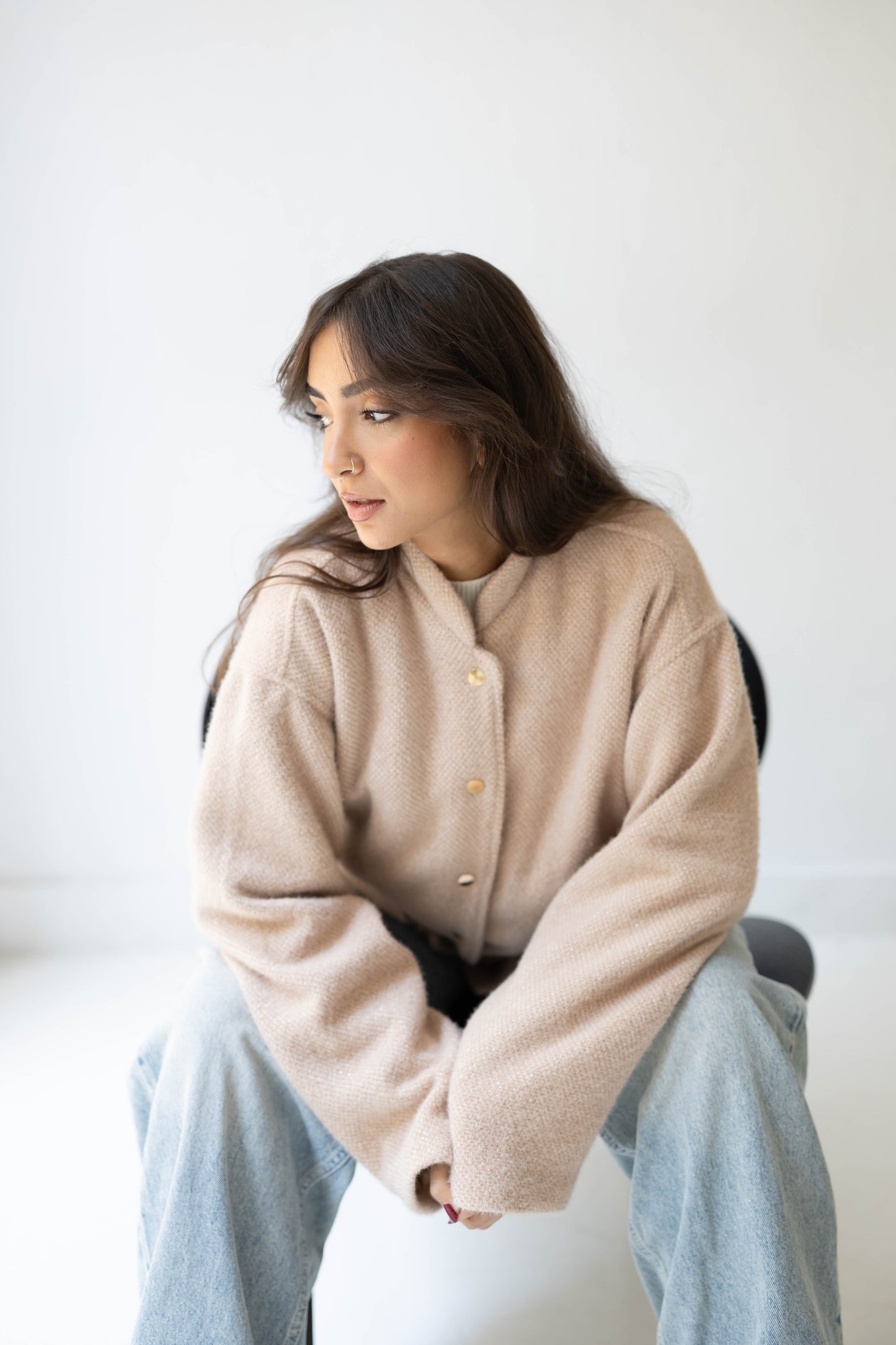 Shimmer Bomber Jacket in Beige