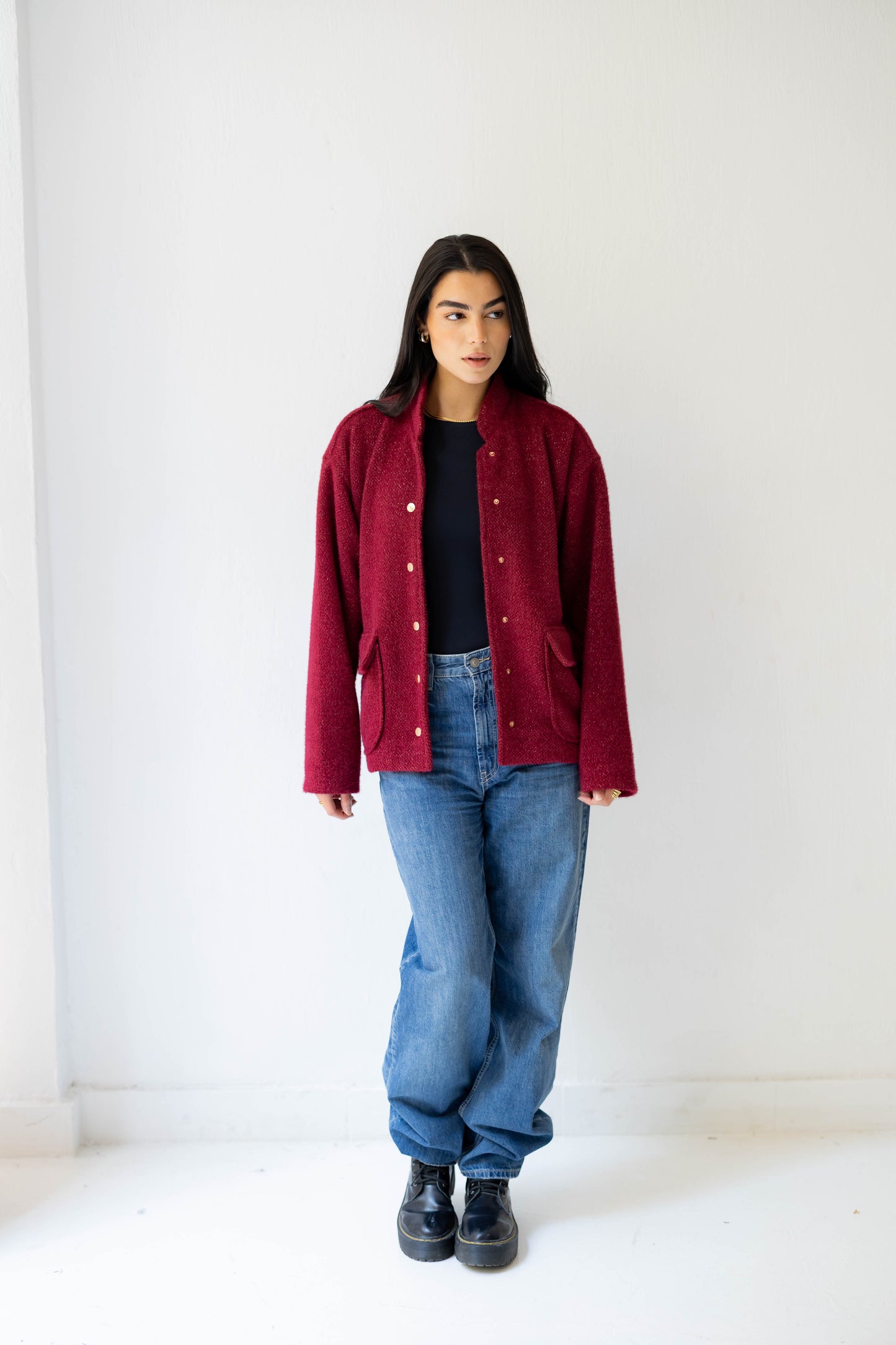 Shimmer Bomber Jacket in Ruby