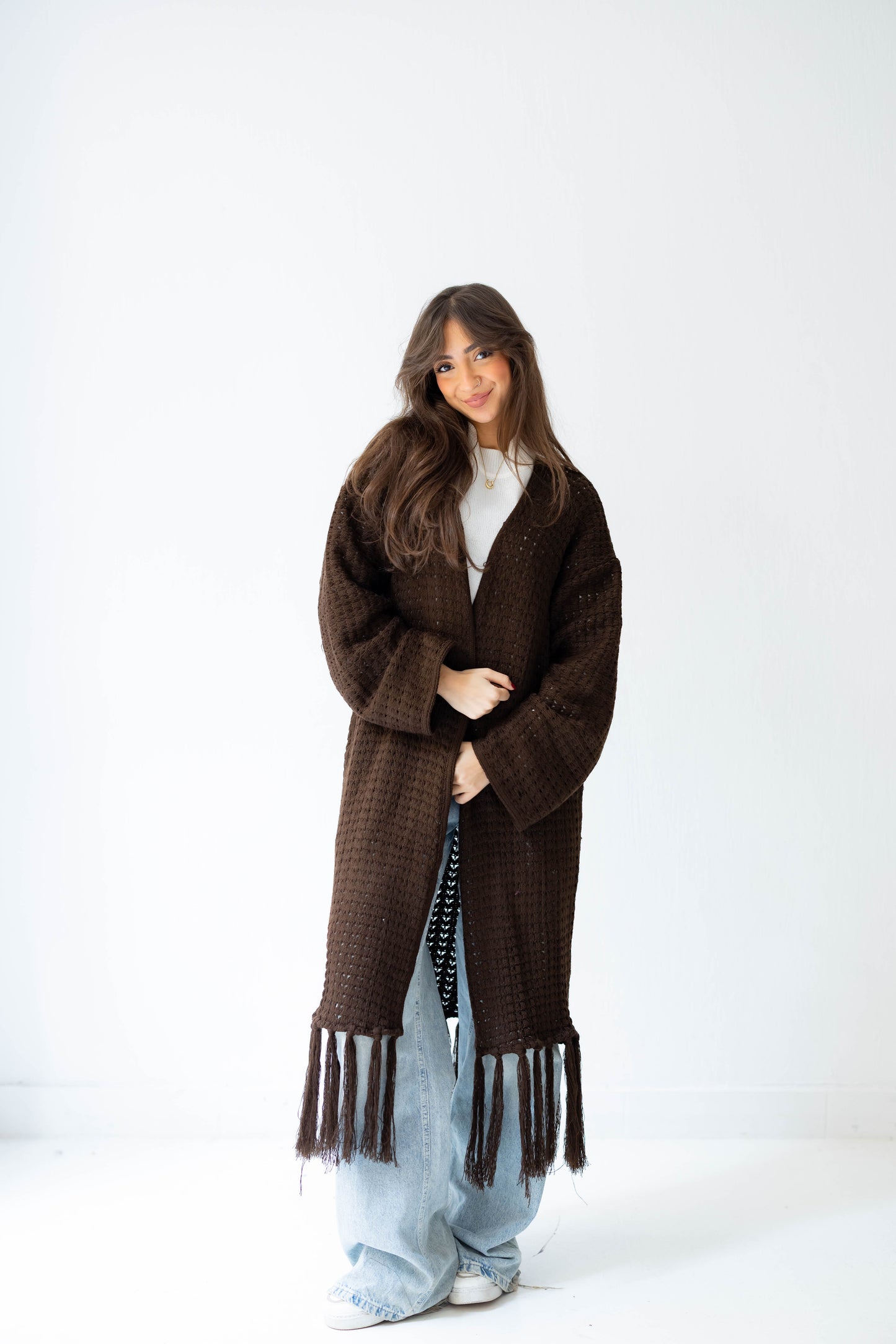 Boho Fringed Cardigan in Brown