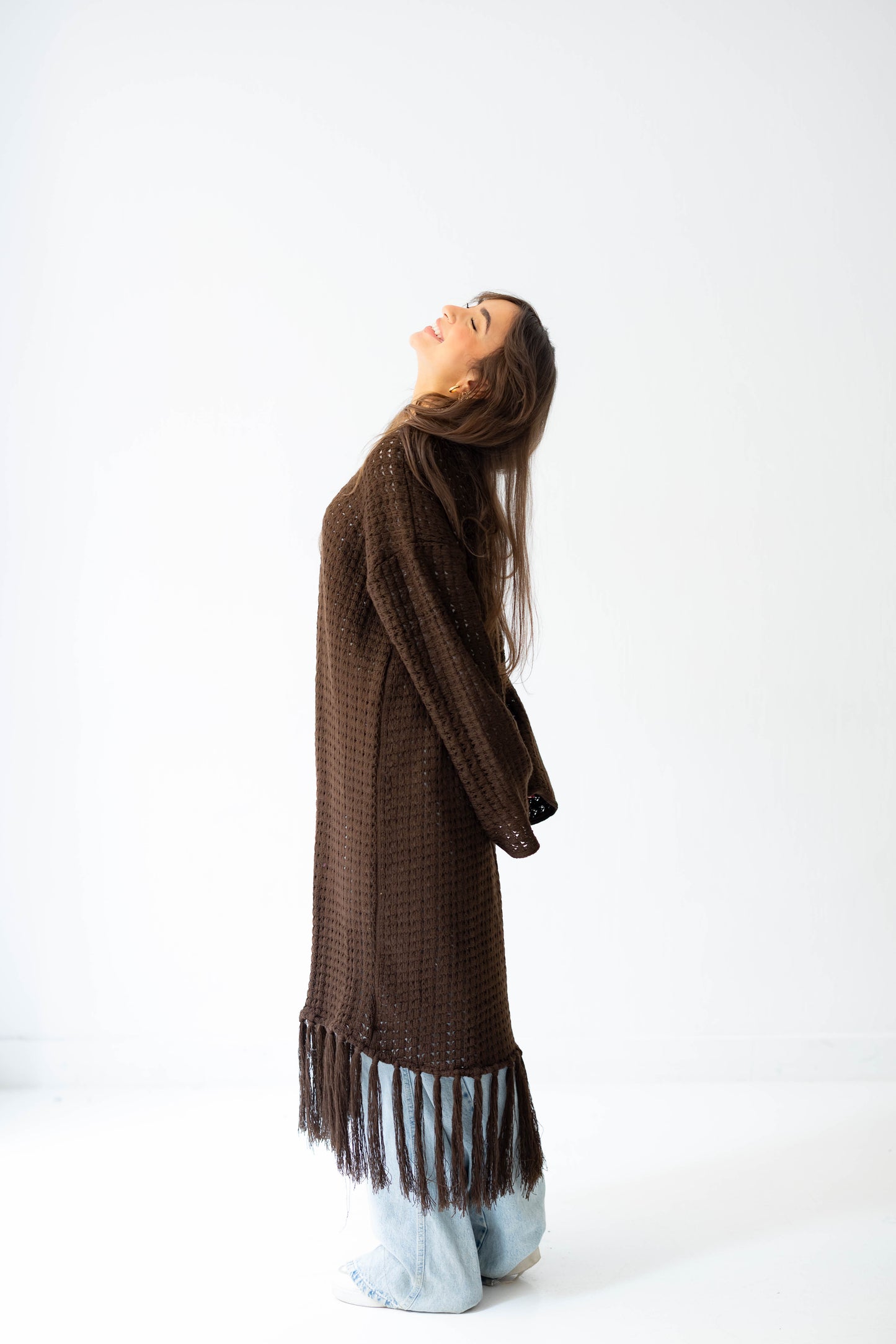 Boho Fringed Cardigan in Brown