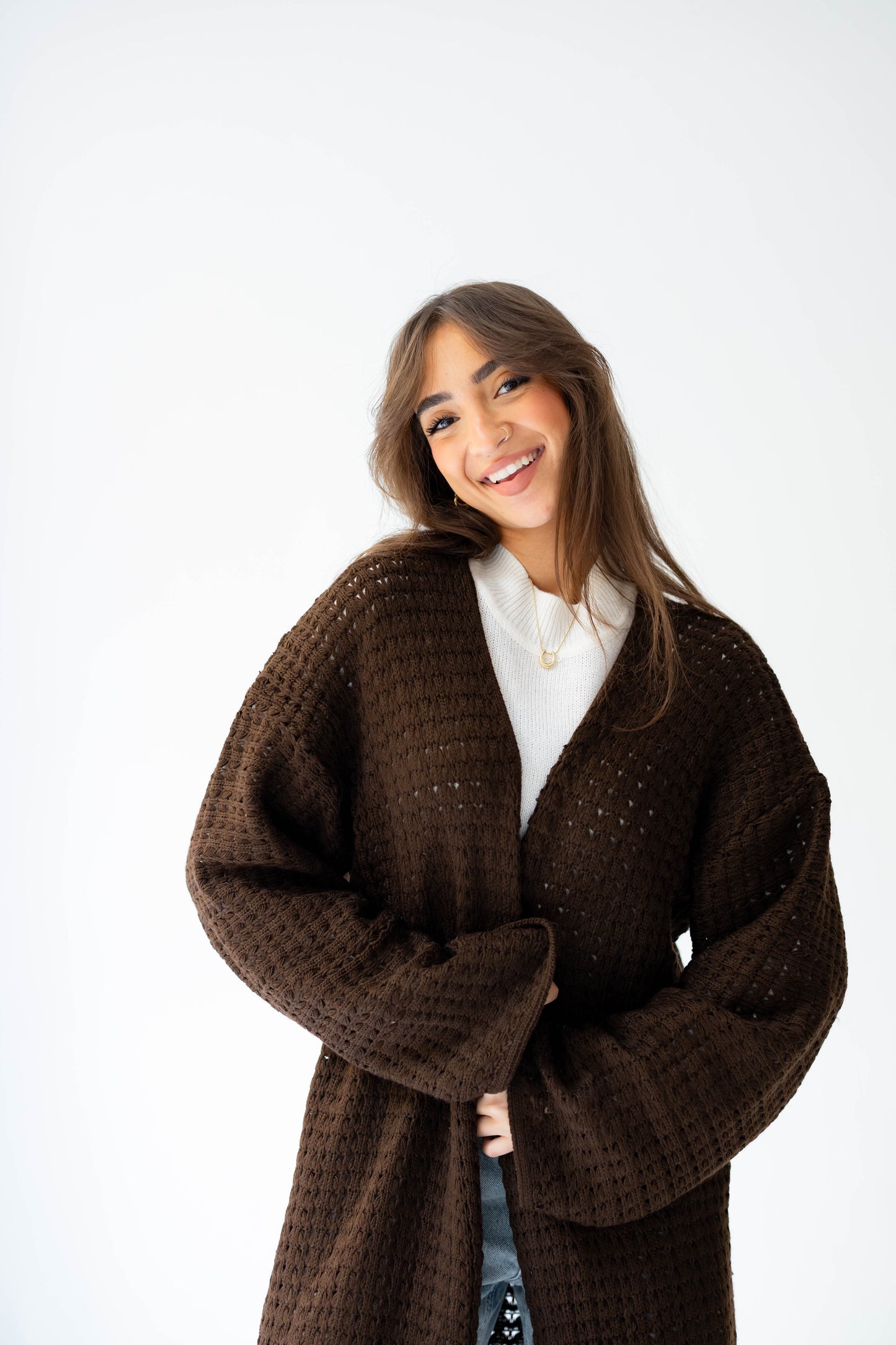 Boho Fringed Cardigan in Brown