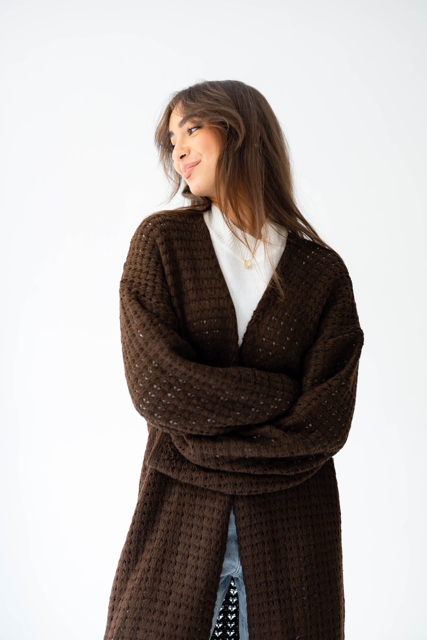 Boho Fringed Cardigan in Brown