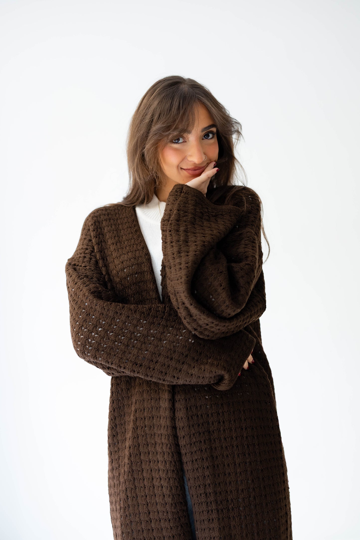 Boho Fringed Cardigan in Brown