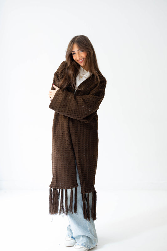 Boho Fringed Cardigan in Brown