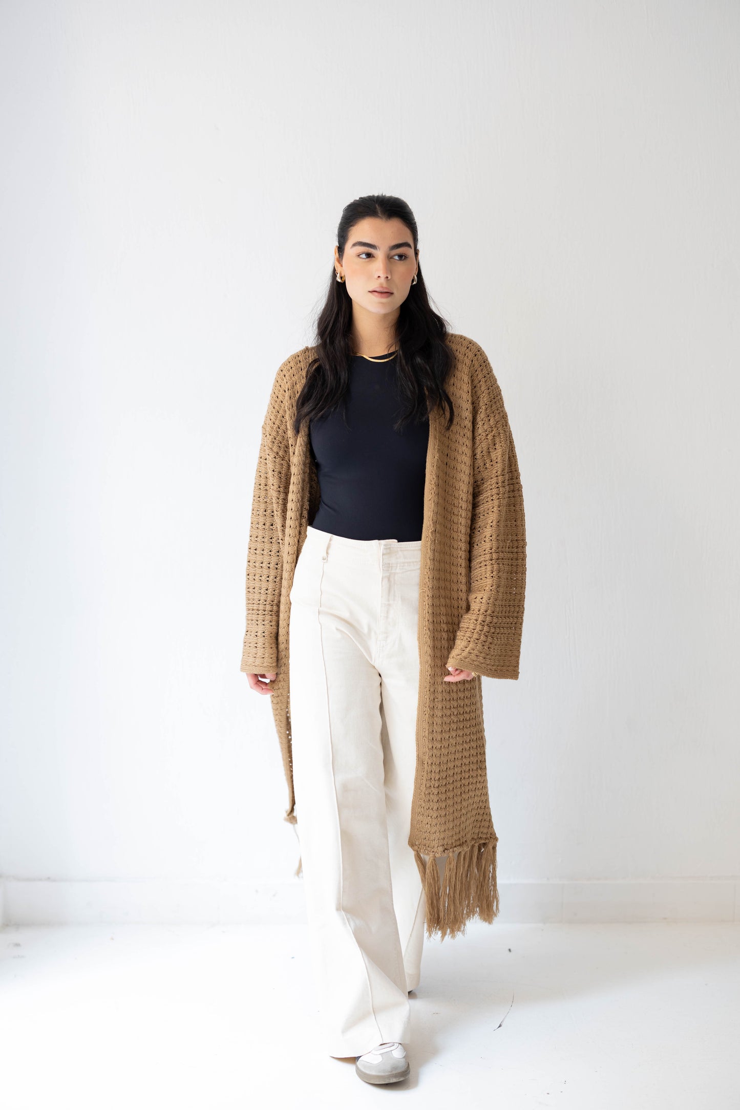 Boho Fringed Cardigan in Camel