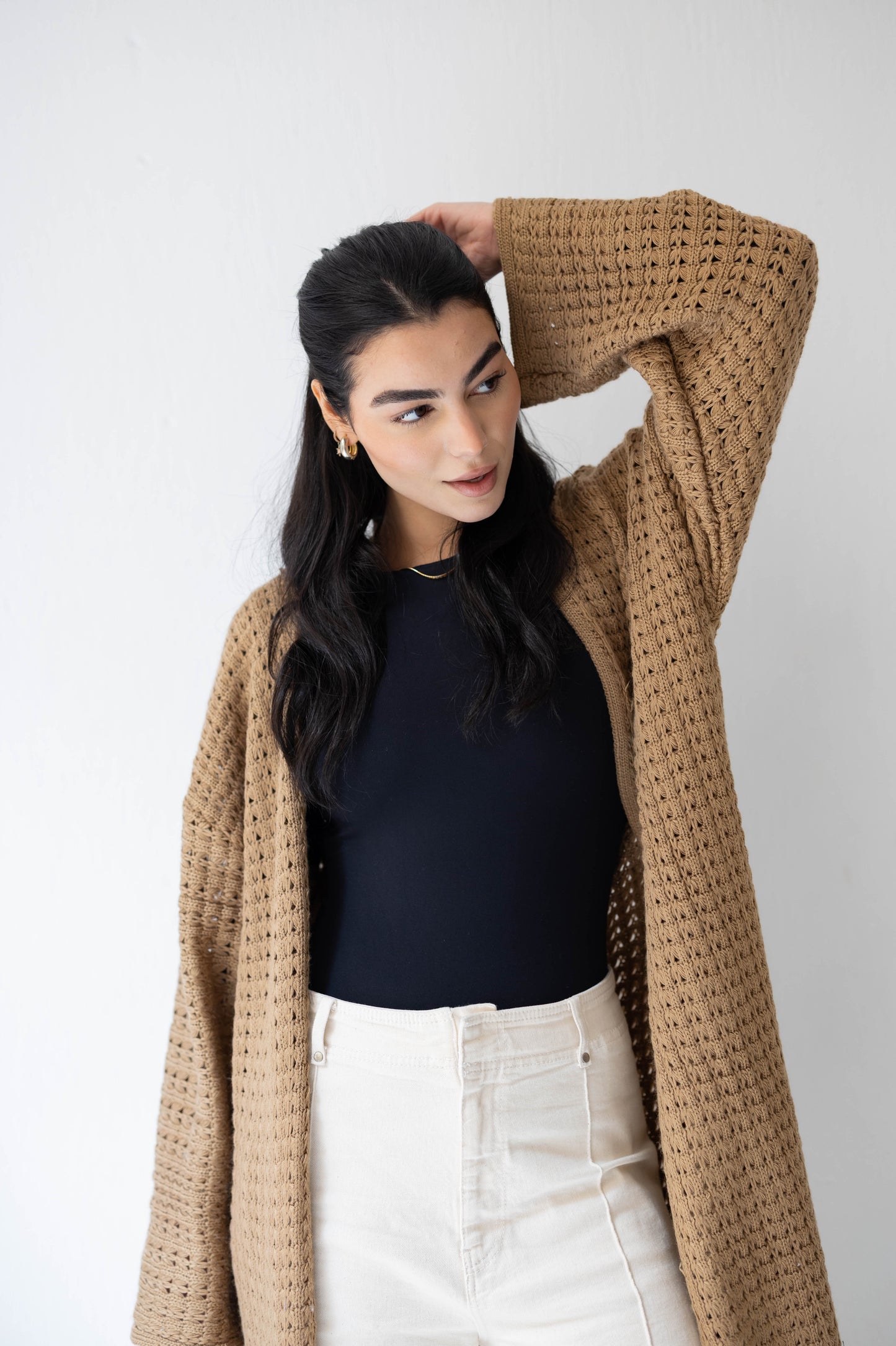 Boho Fringed Cardigan in Camel