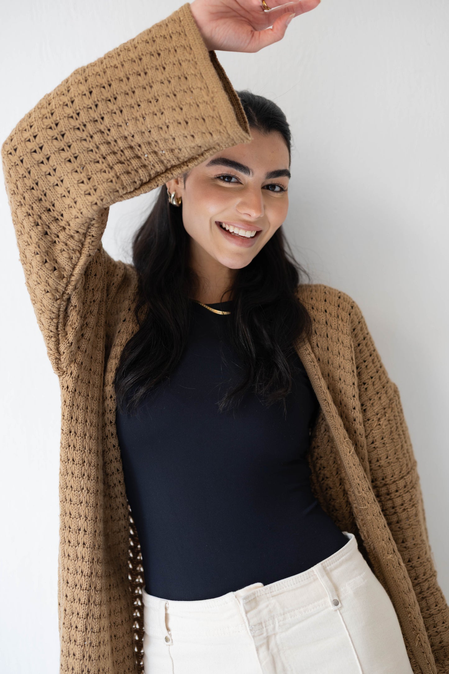 Boho Fringed Cardigan in Camel