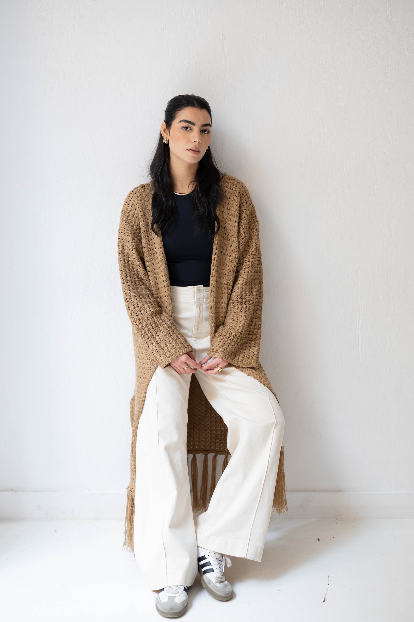 Boho Fringed Cardigan in Camel