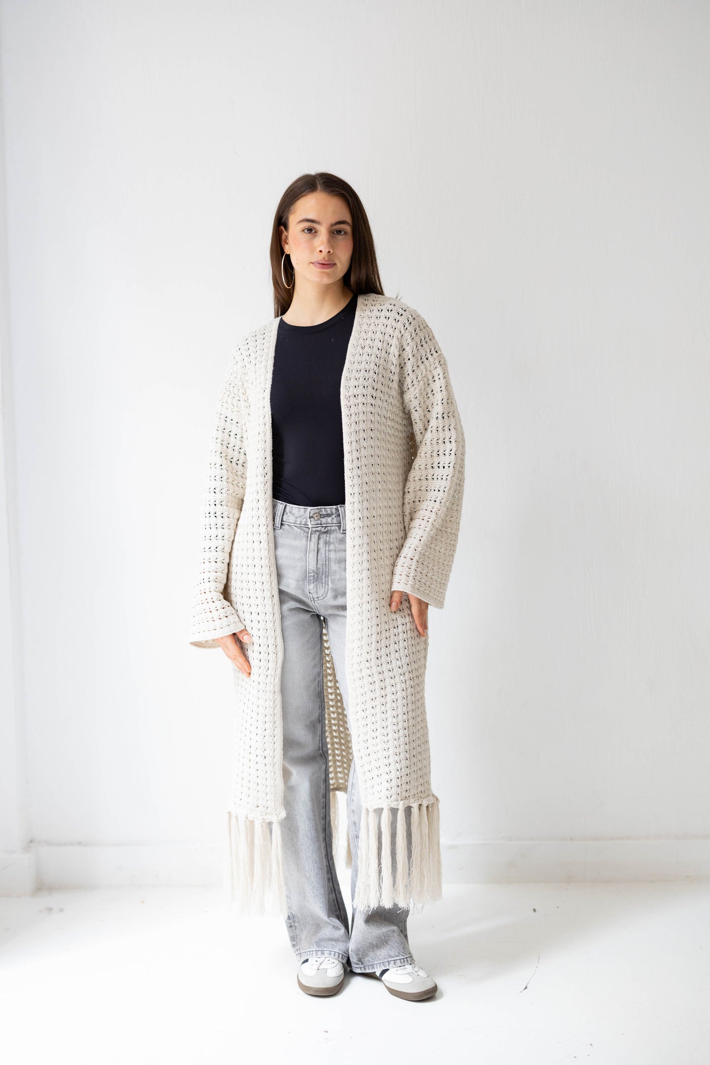 Boho Fringed Cardigan in Oat