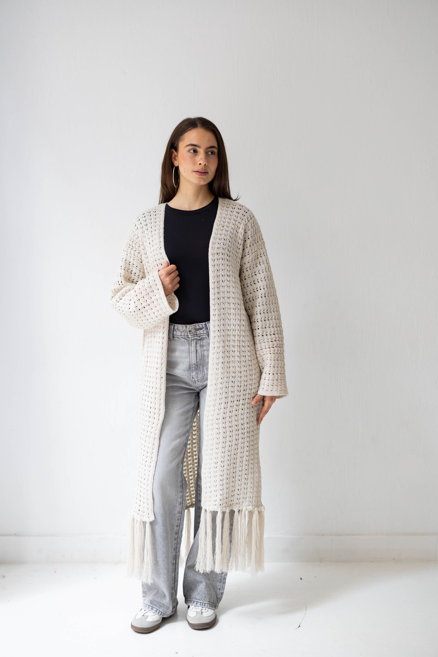 Boho Fringed Cardigan in Oat
