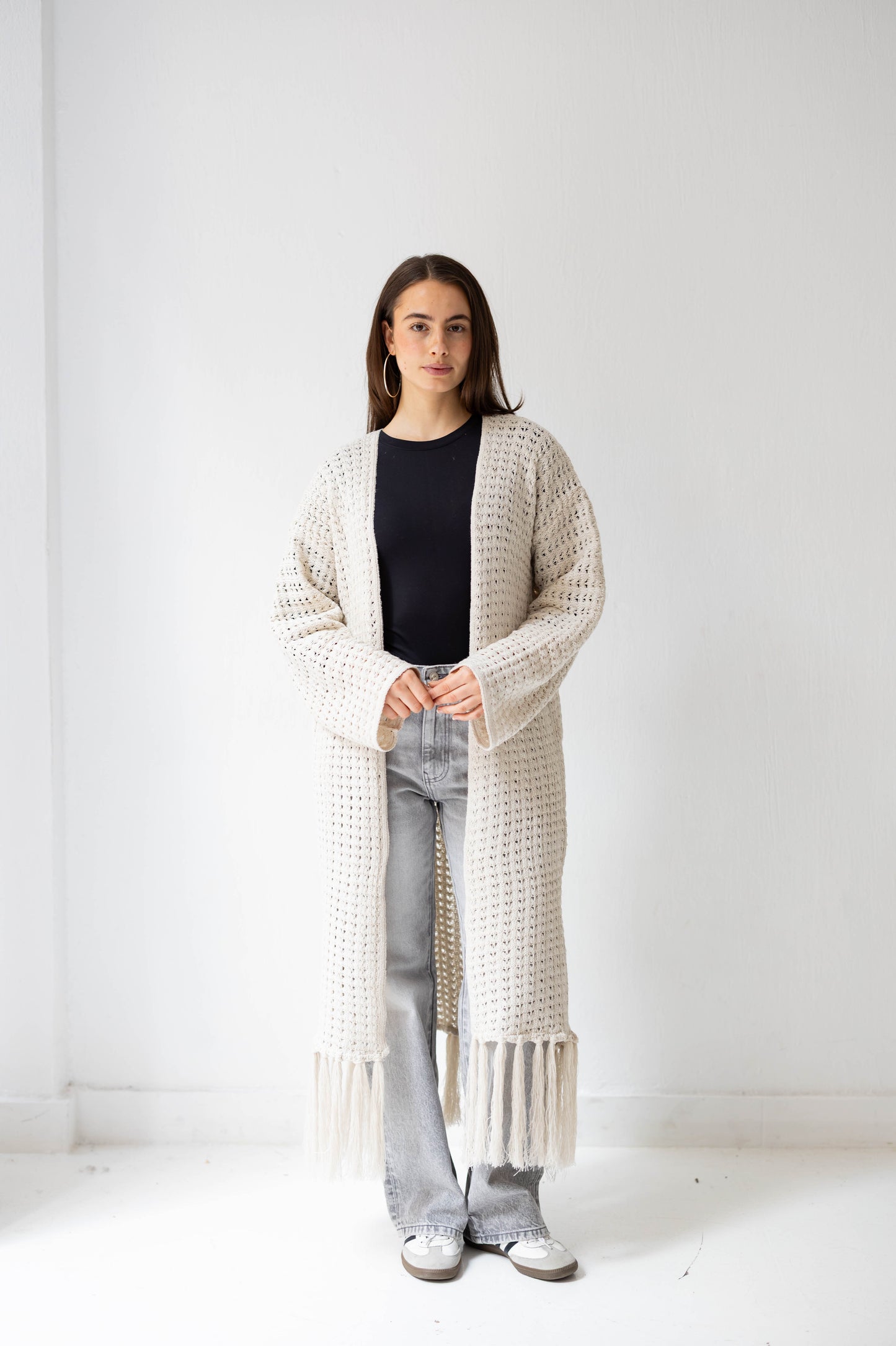 Boho Fringed Cardigan in Oat