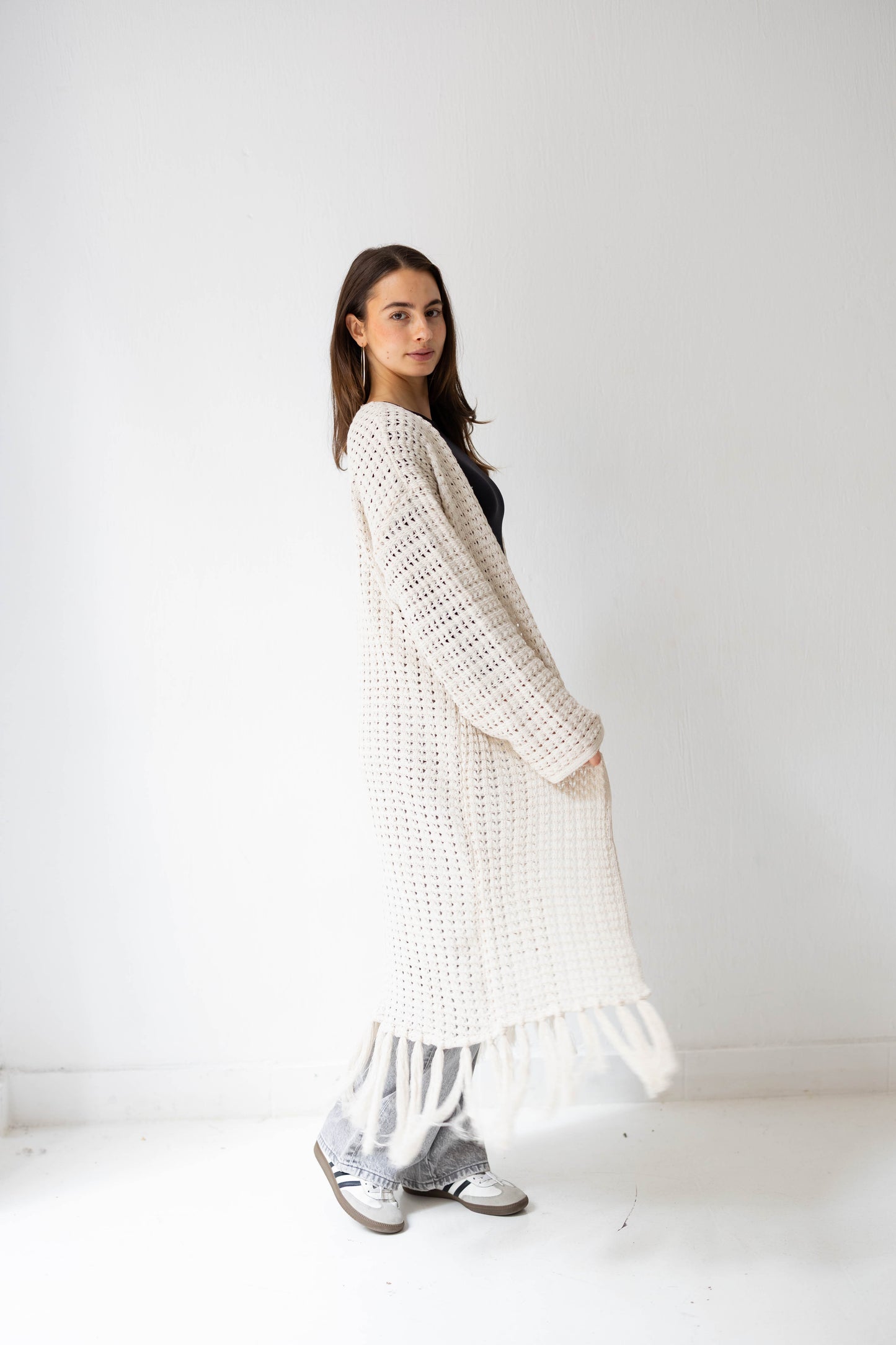 Boho Fringed Cardigan in Oat