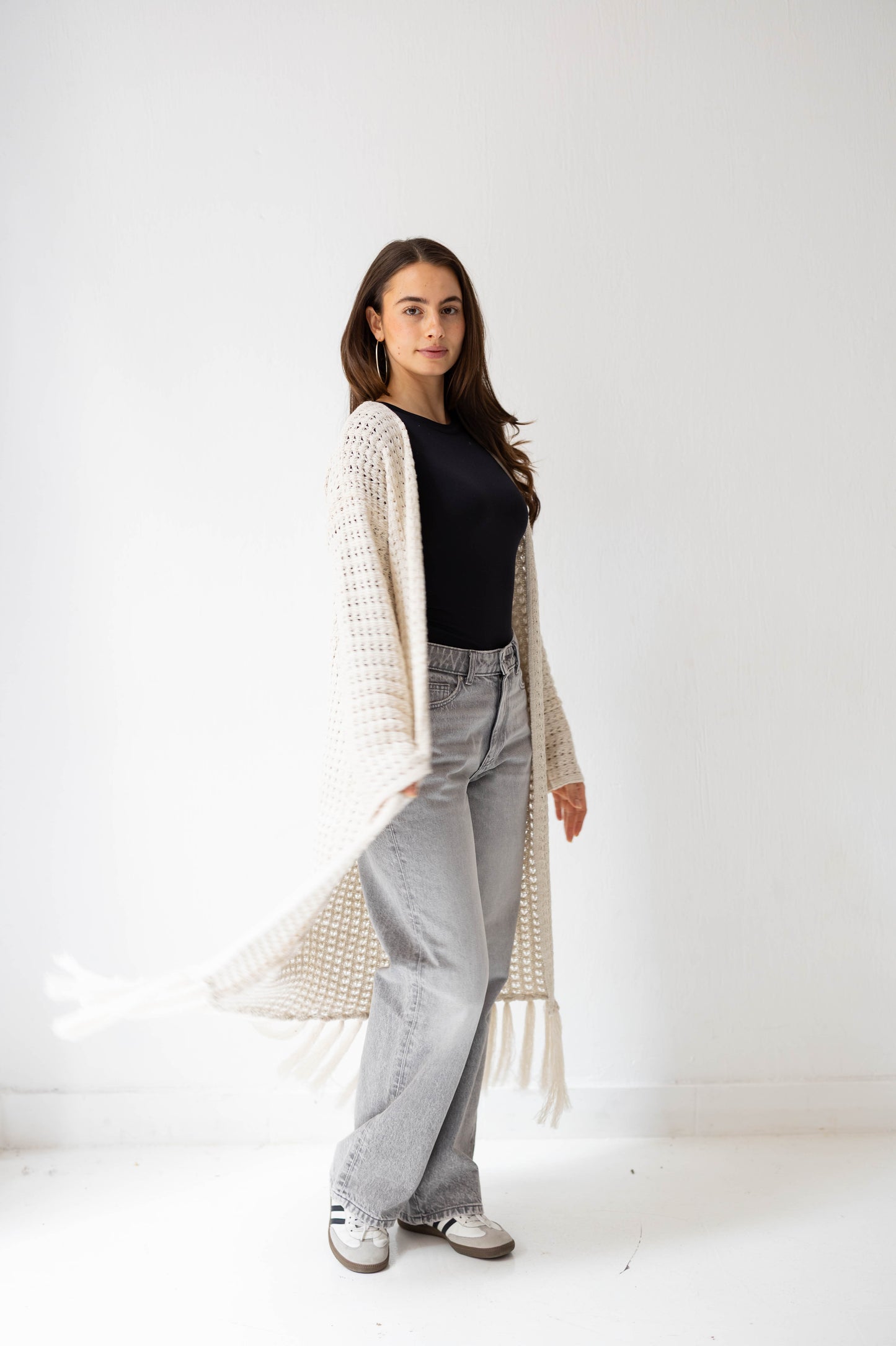 Boho Fringed Cardigan in Oat