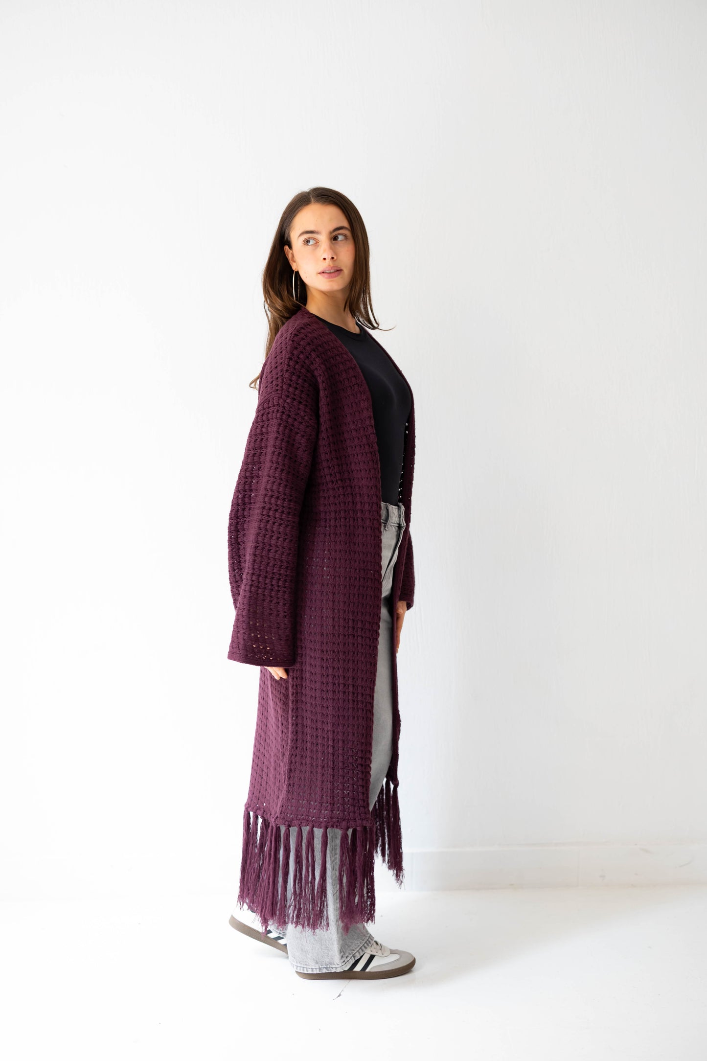 Boho Fringed Cardigan in Burgundy