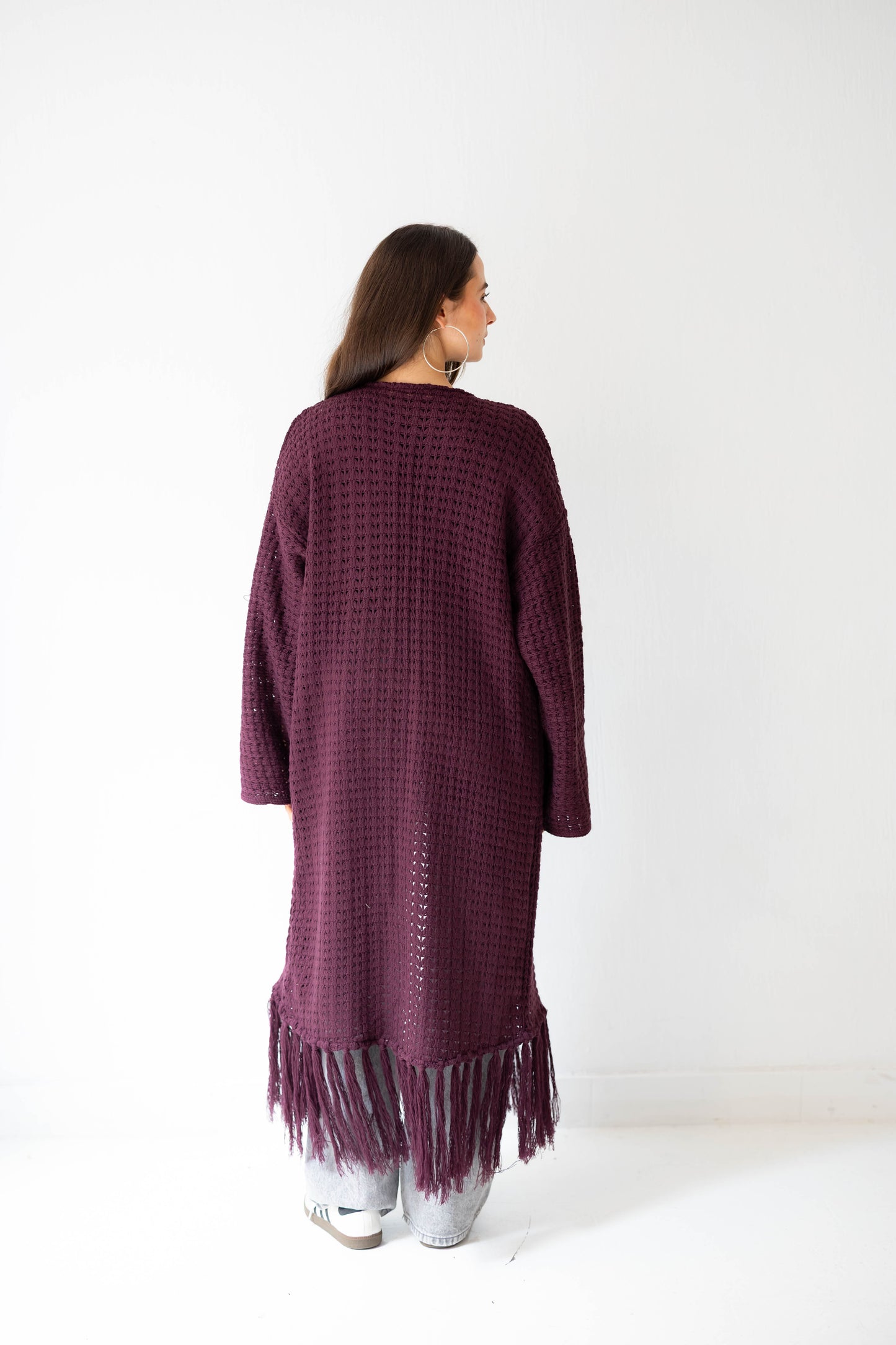 Boho Fringed Cardigan in Burgundy