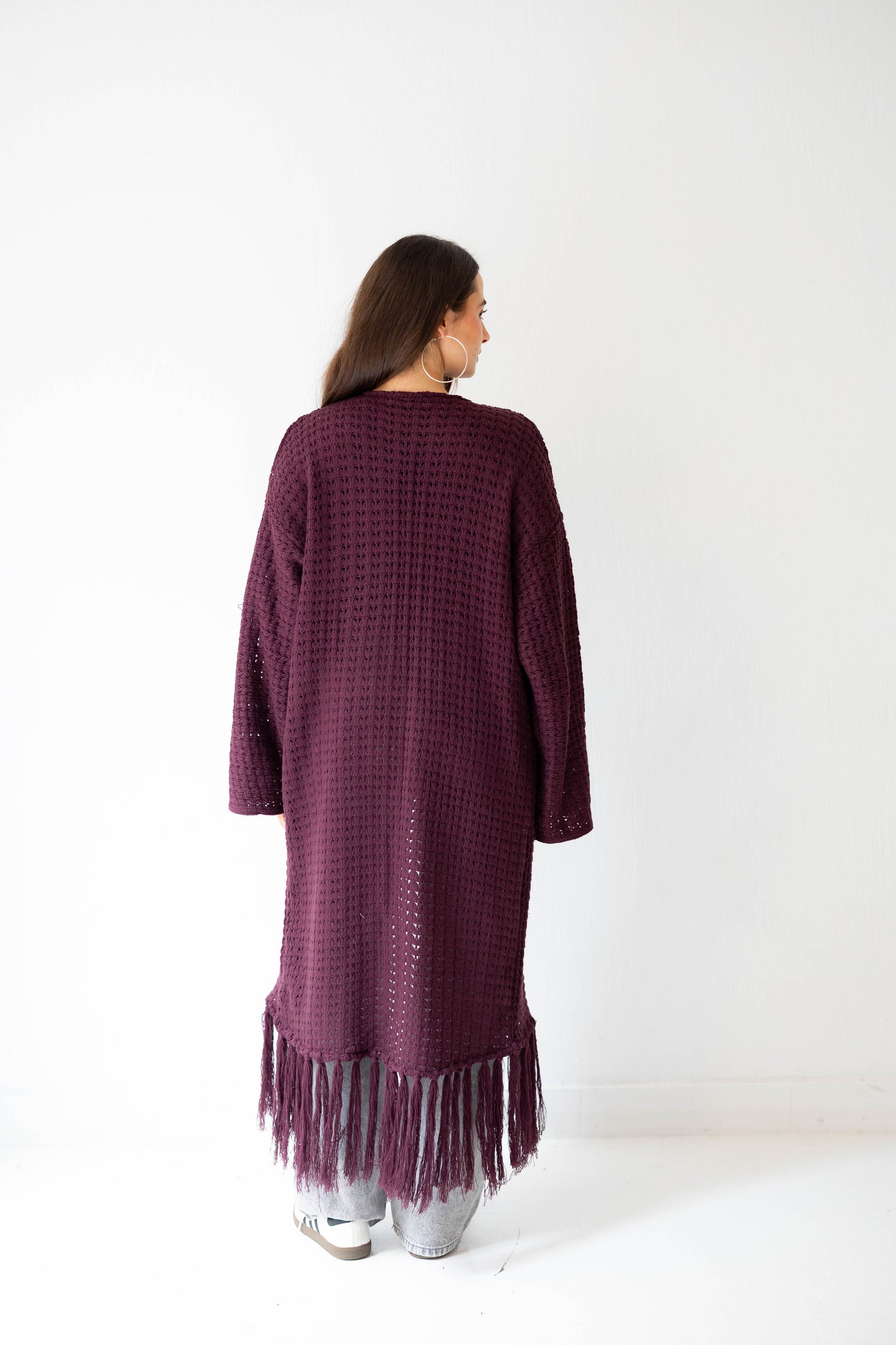 Boho Fringed Cardigan in Burgundy