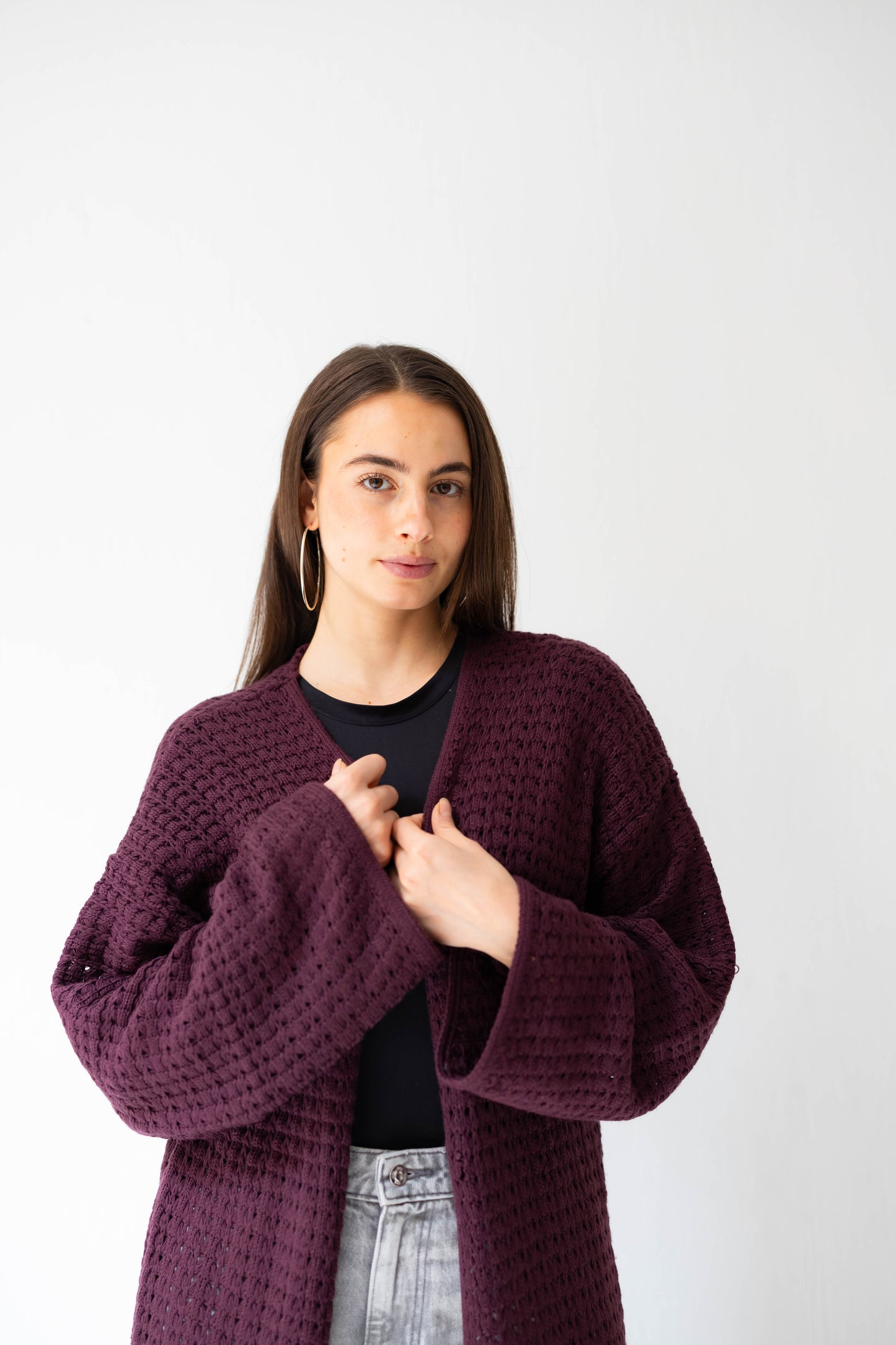 Boho Fringed Cardigan in Burgundy