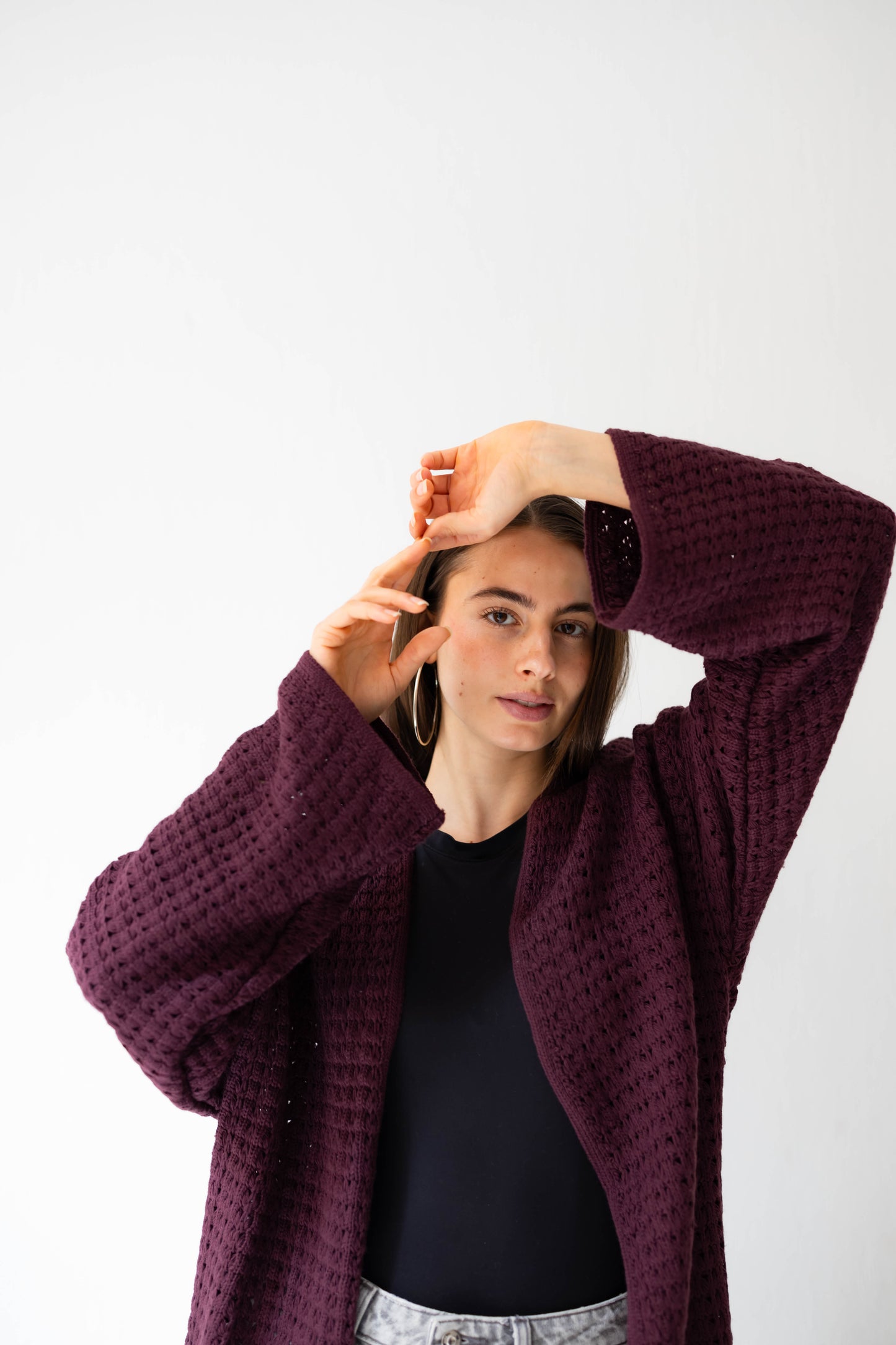 Boho Fringed Cardigan in Burgundy