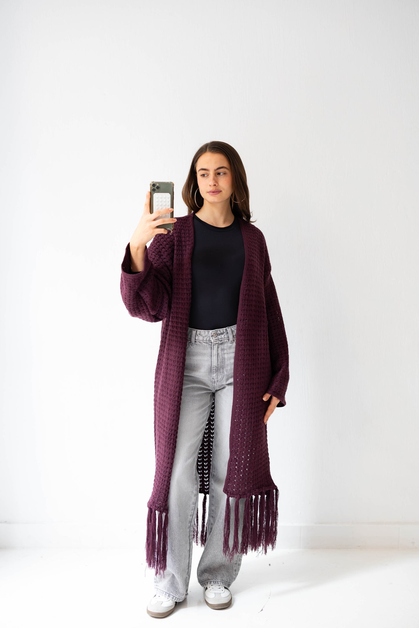 Boho Fringed Cardigan in Burgundy