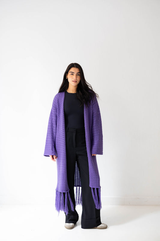 Boho Fringed Cardigan in Iris
