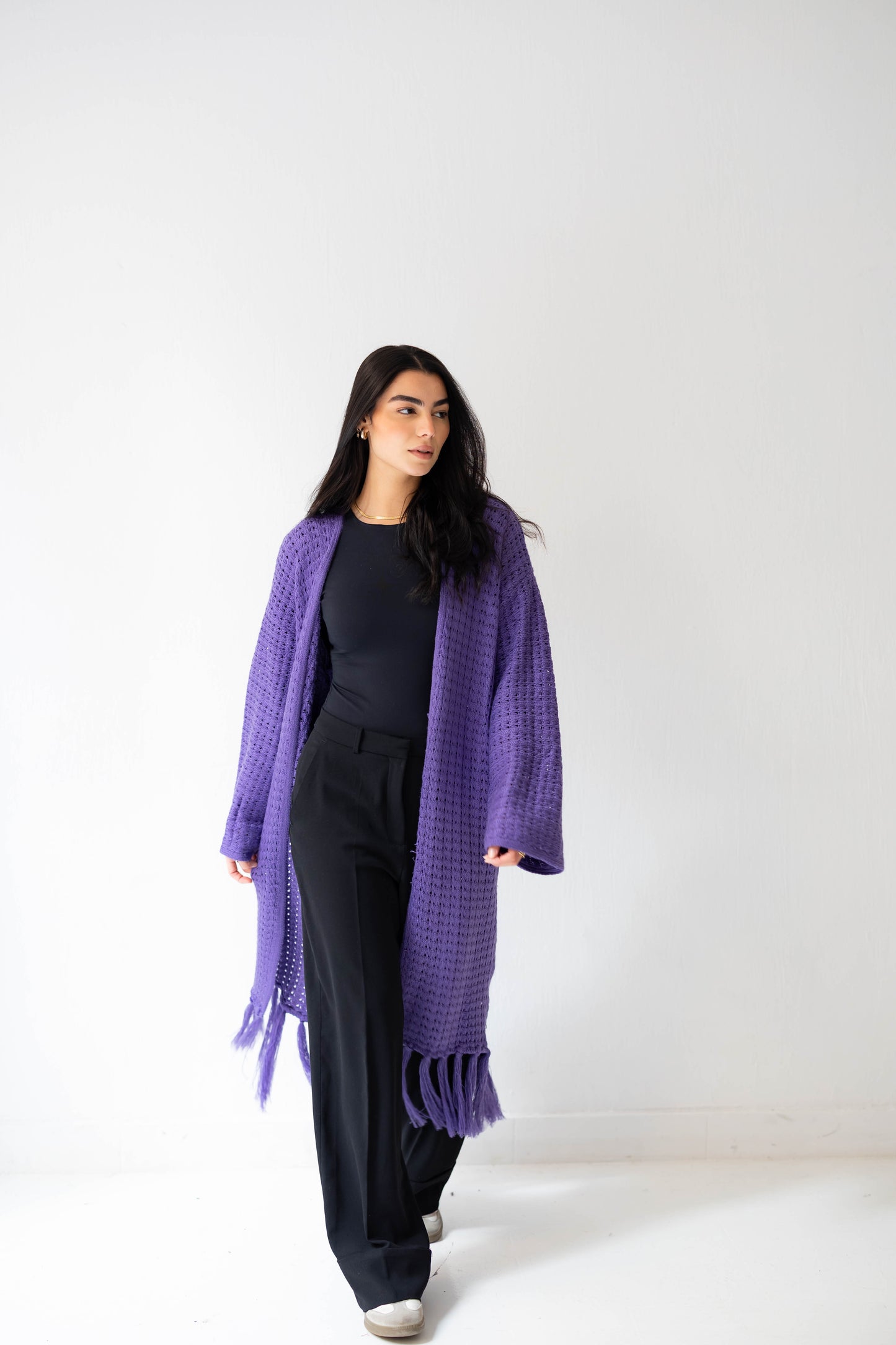 Boho Fringed Cardigan in Iris