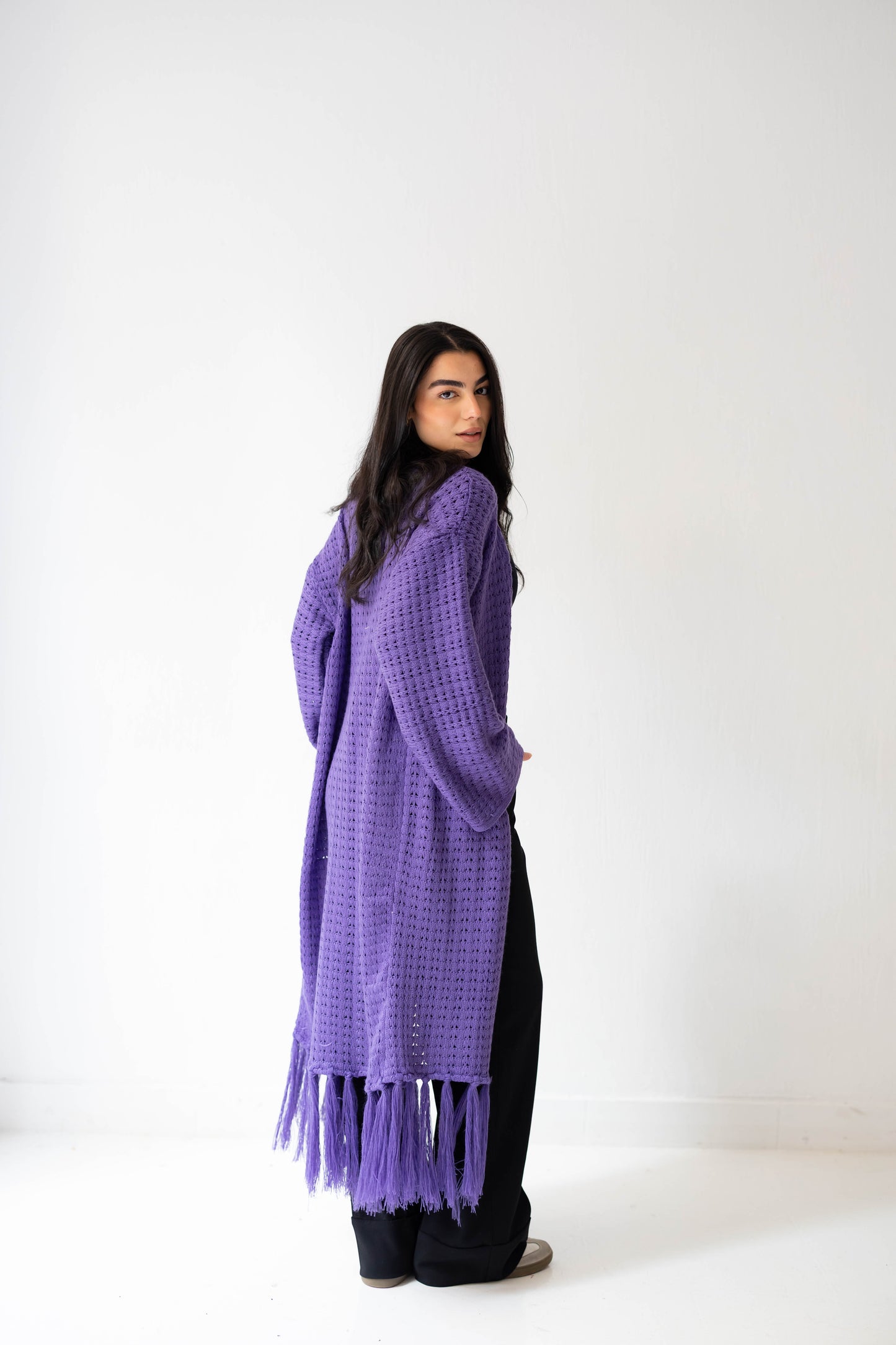 Boho Fringed Cardigan in Iris