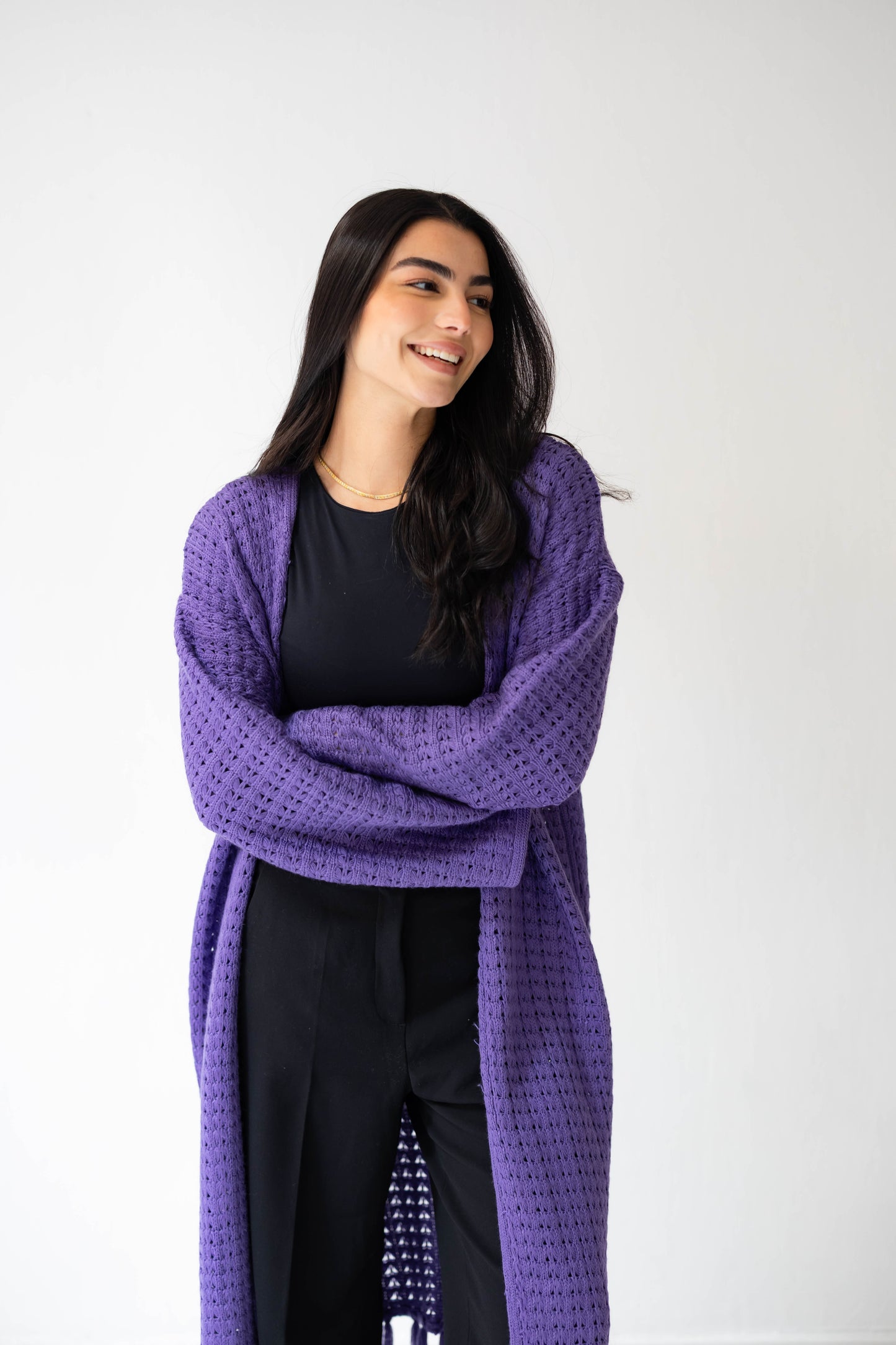 Boho Fringed Cardigan in Iris