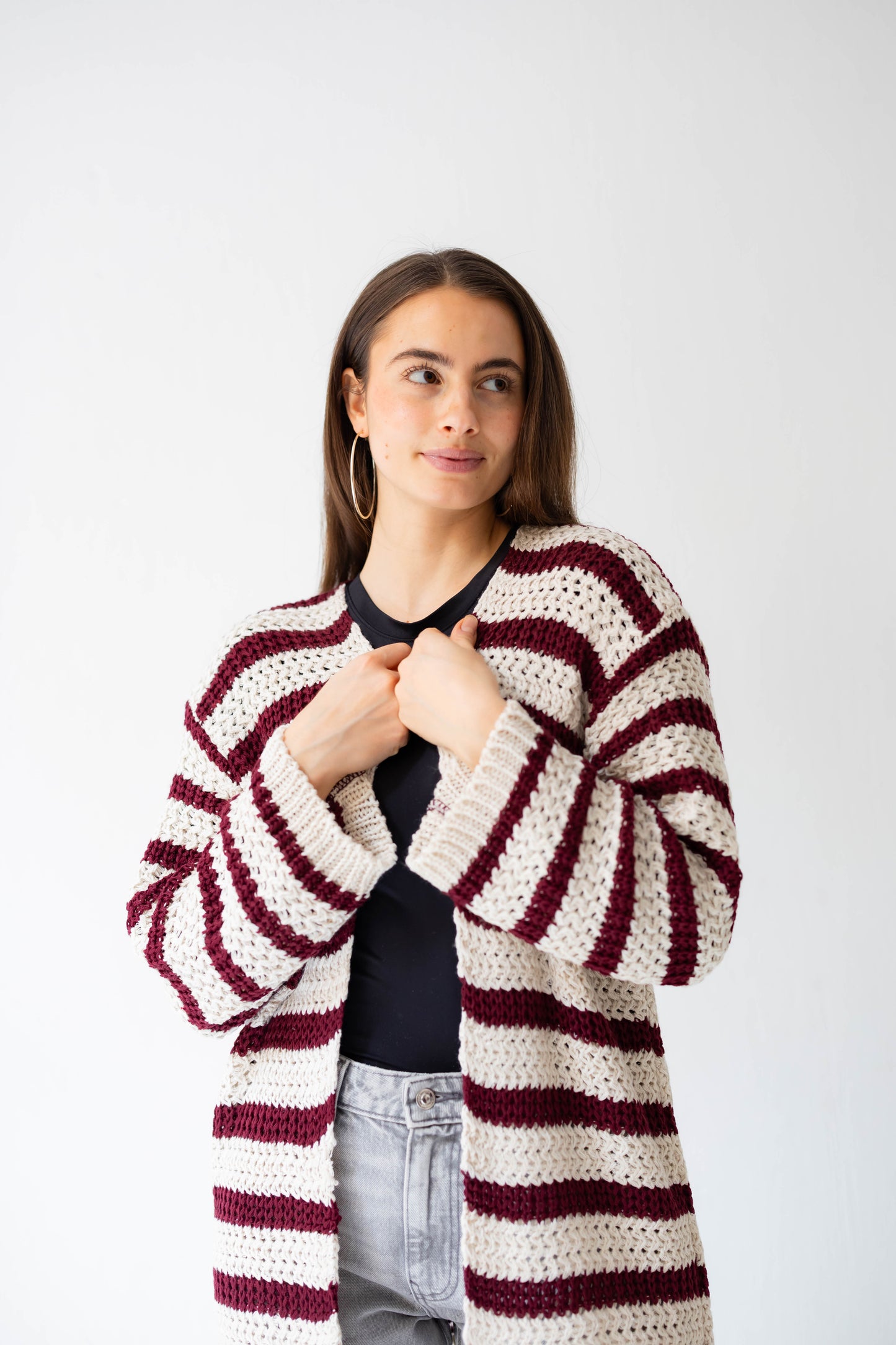 Wave Line Cardigan in Berry