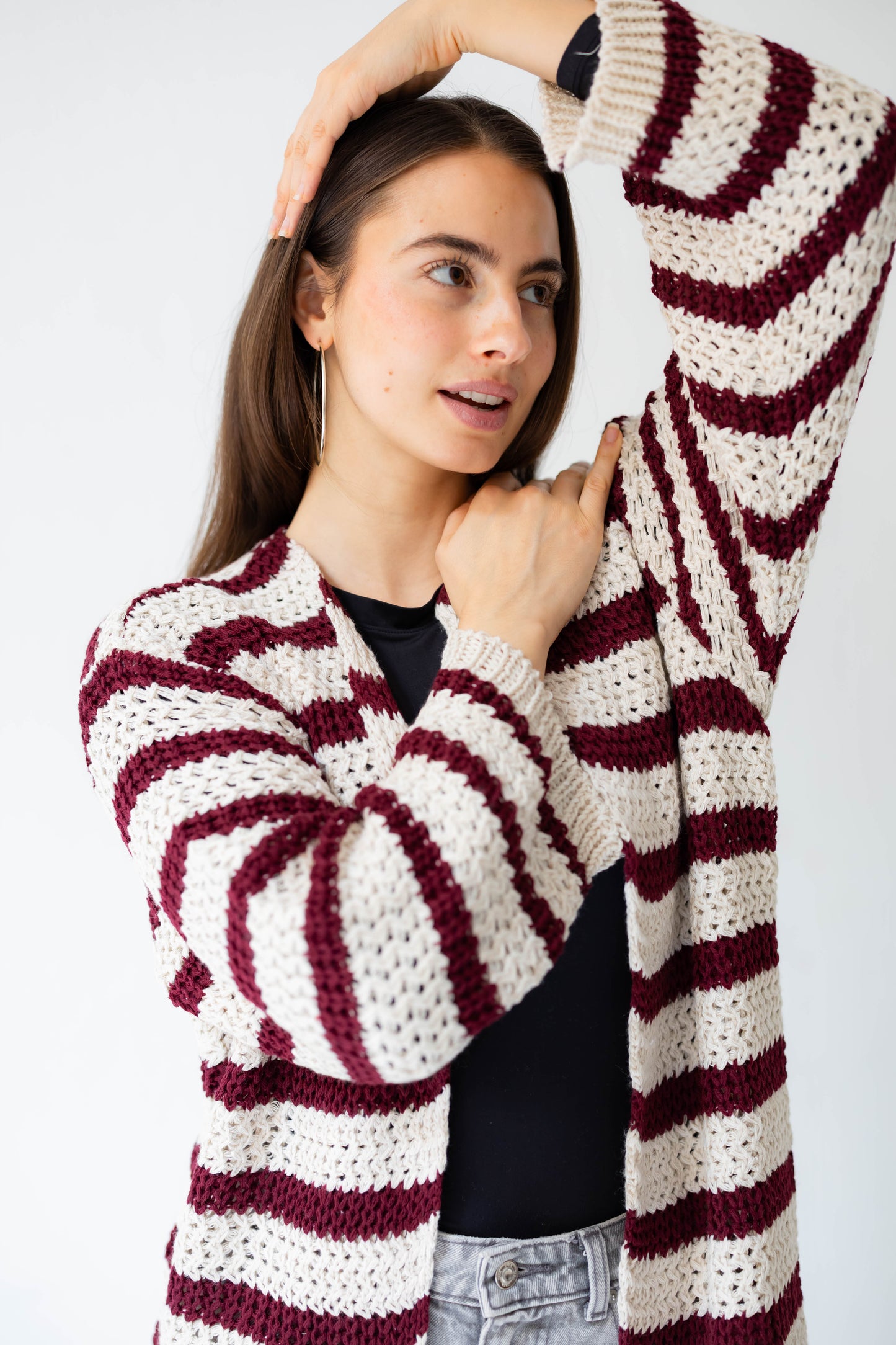 Wave Line Cardigan in Berry