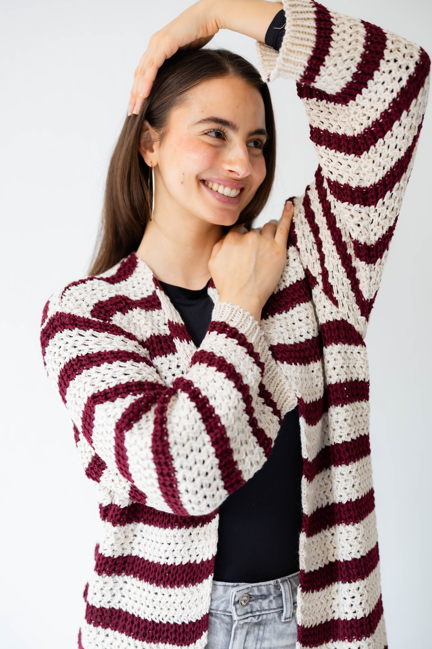 Wave Line Cardigan in Berry