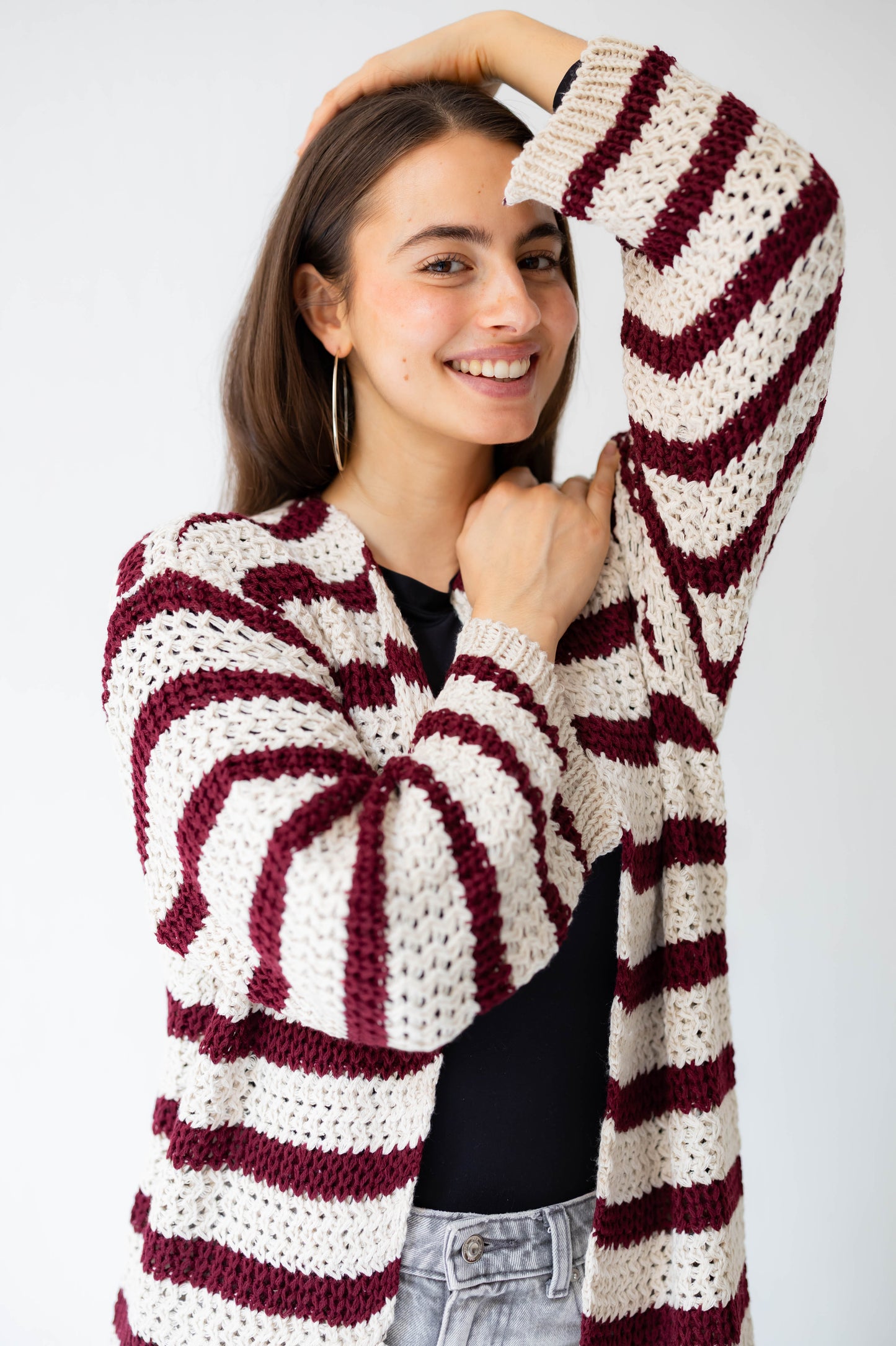 Wave Line Cardigan in Berry