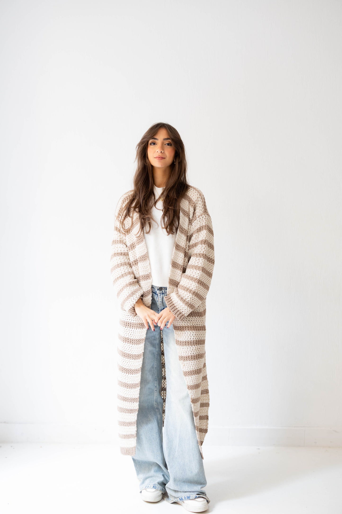 Wave Line Cardigan in Beige