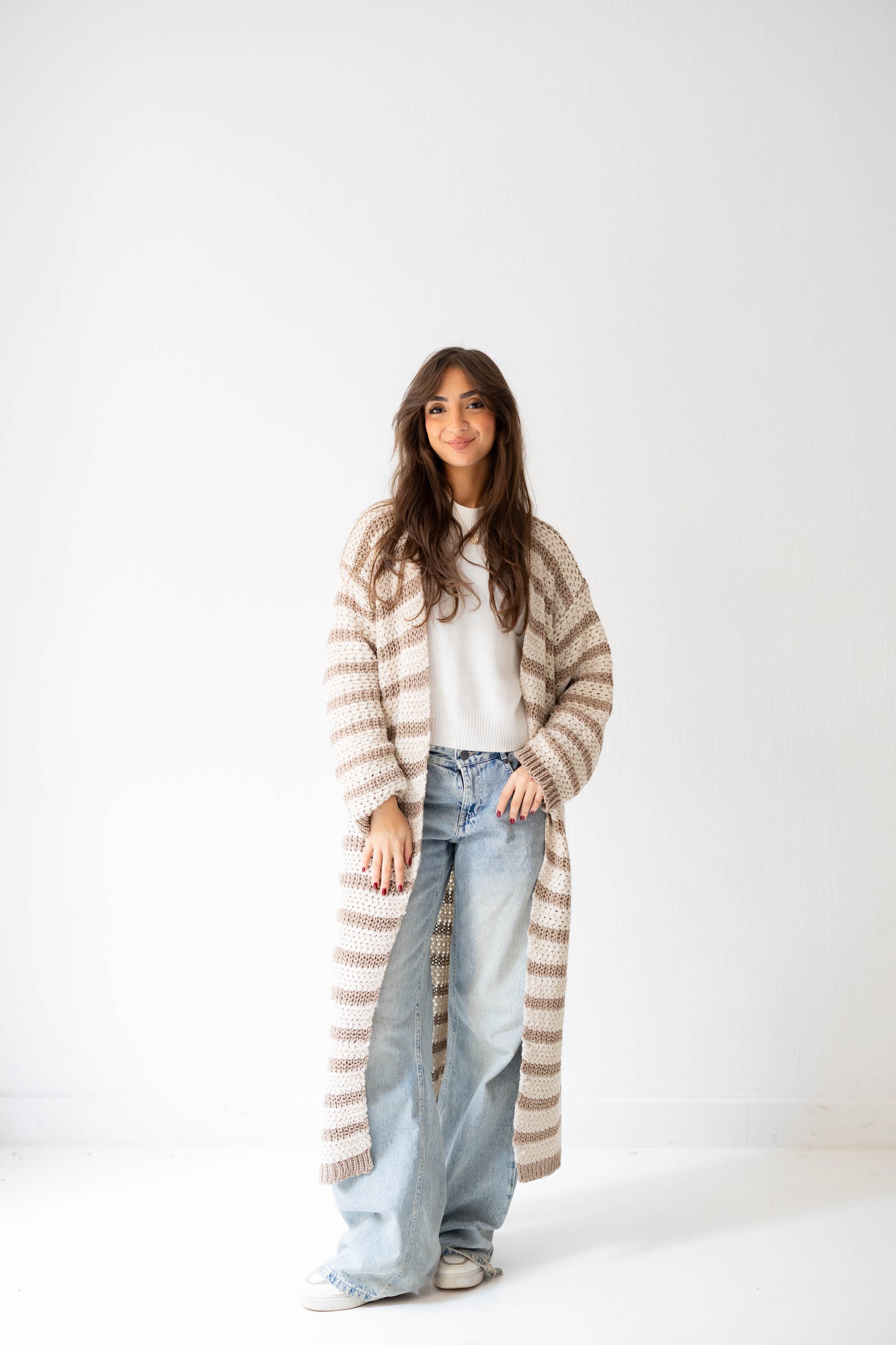 Wave Line Cardigan in Beige