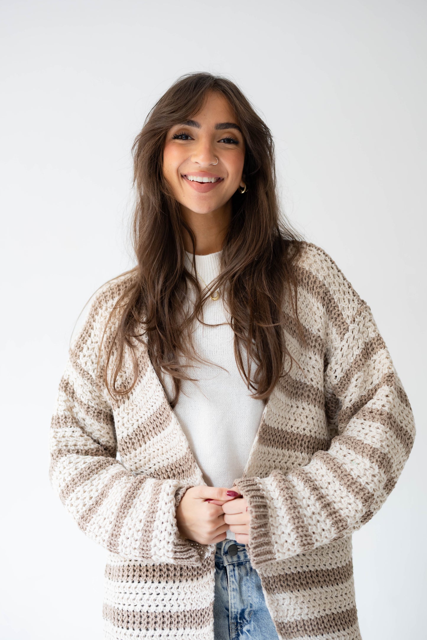 Wave Line Cardigan in Beige