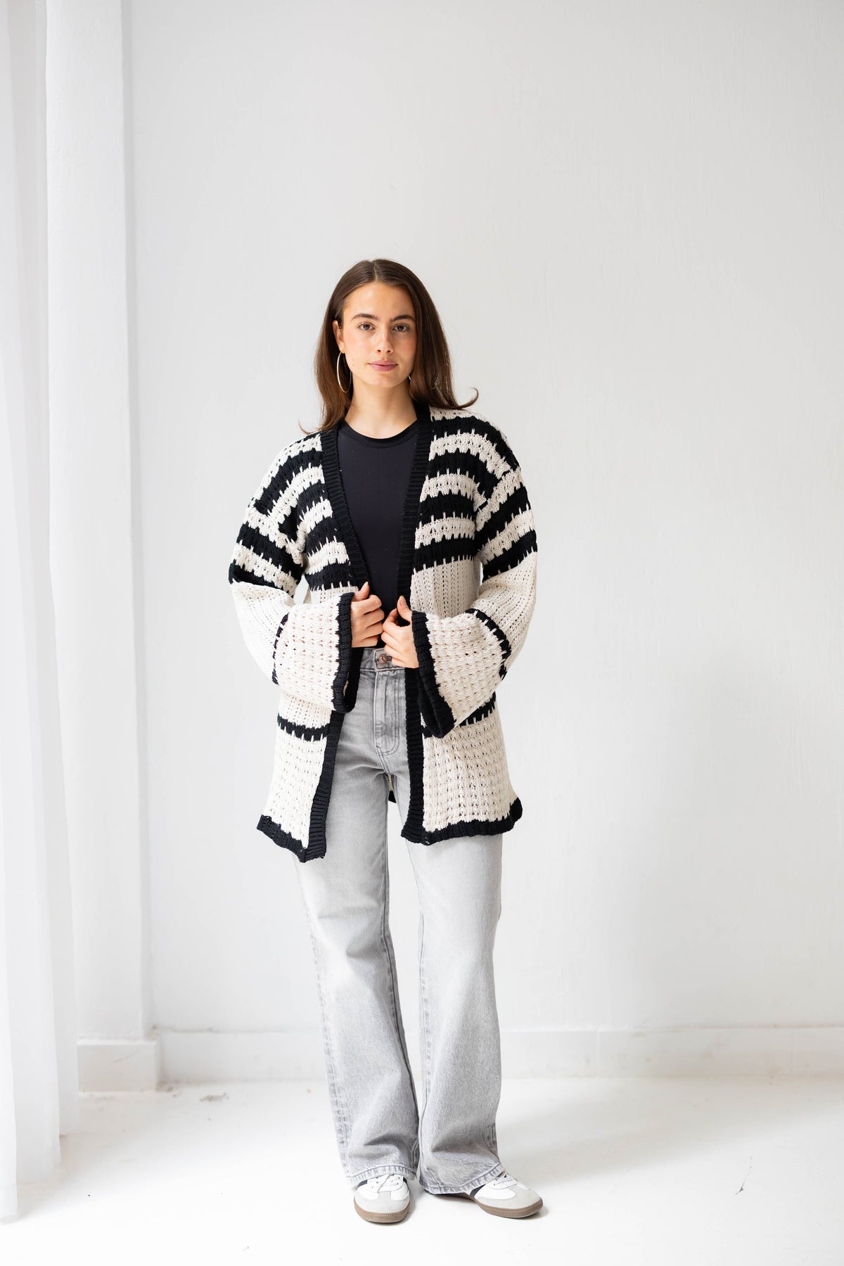 The Striped Knit Cardigan in Cream