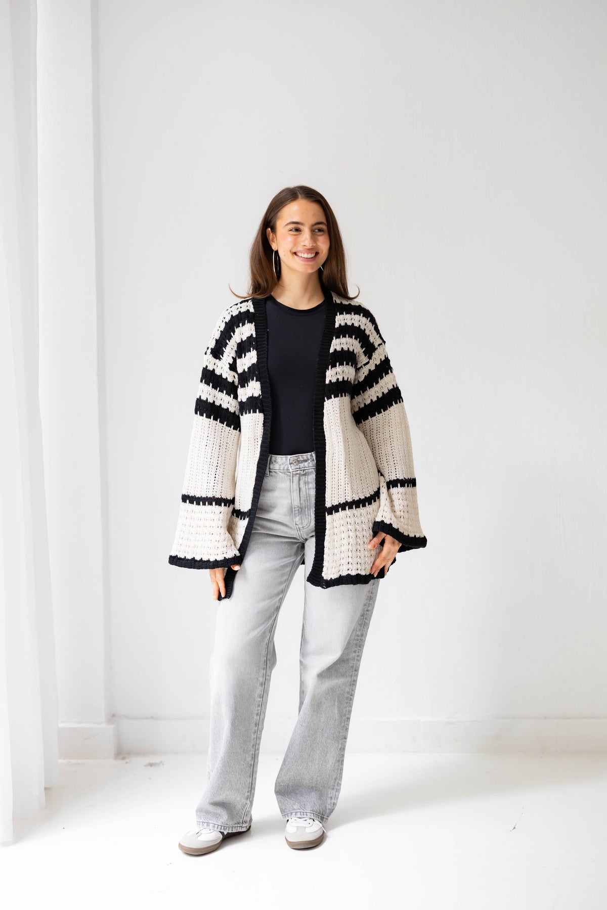 The Striped Knit Cardigan in Cream