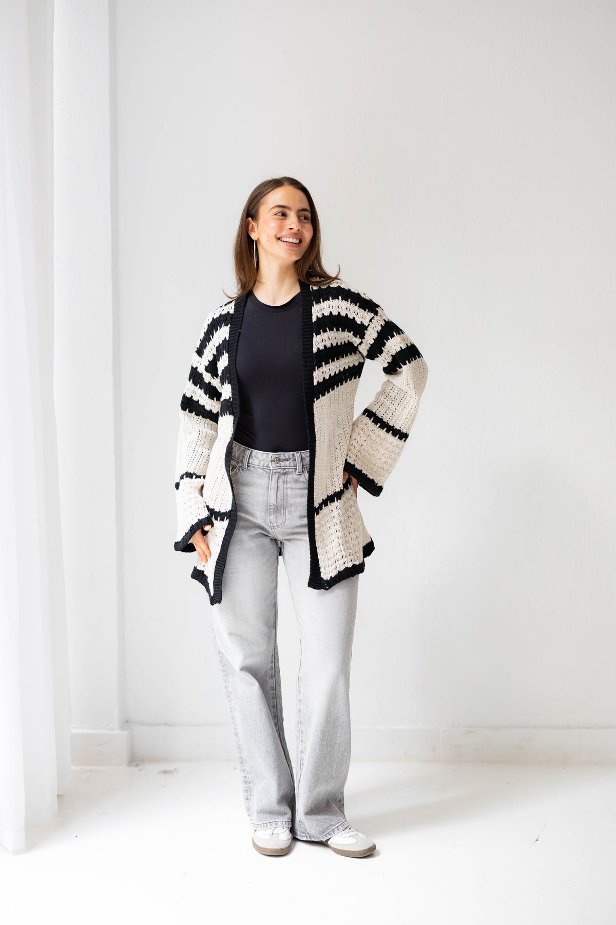 The Striped Knit Cardigan in Cream