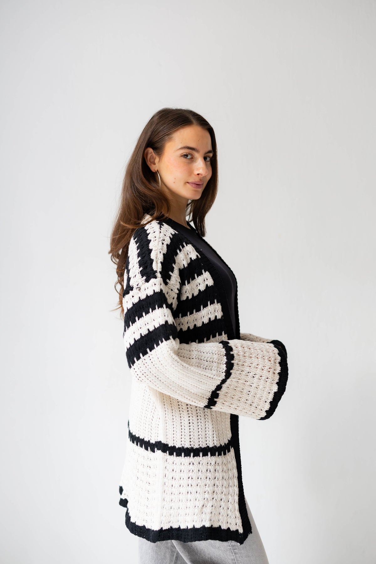 The Striped Knit Cardigan in Cream