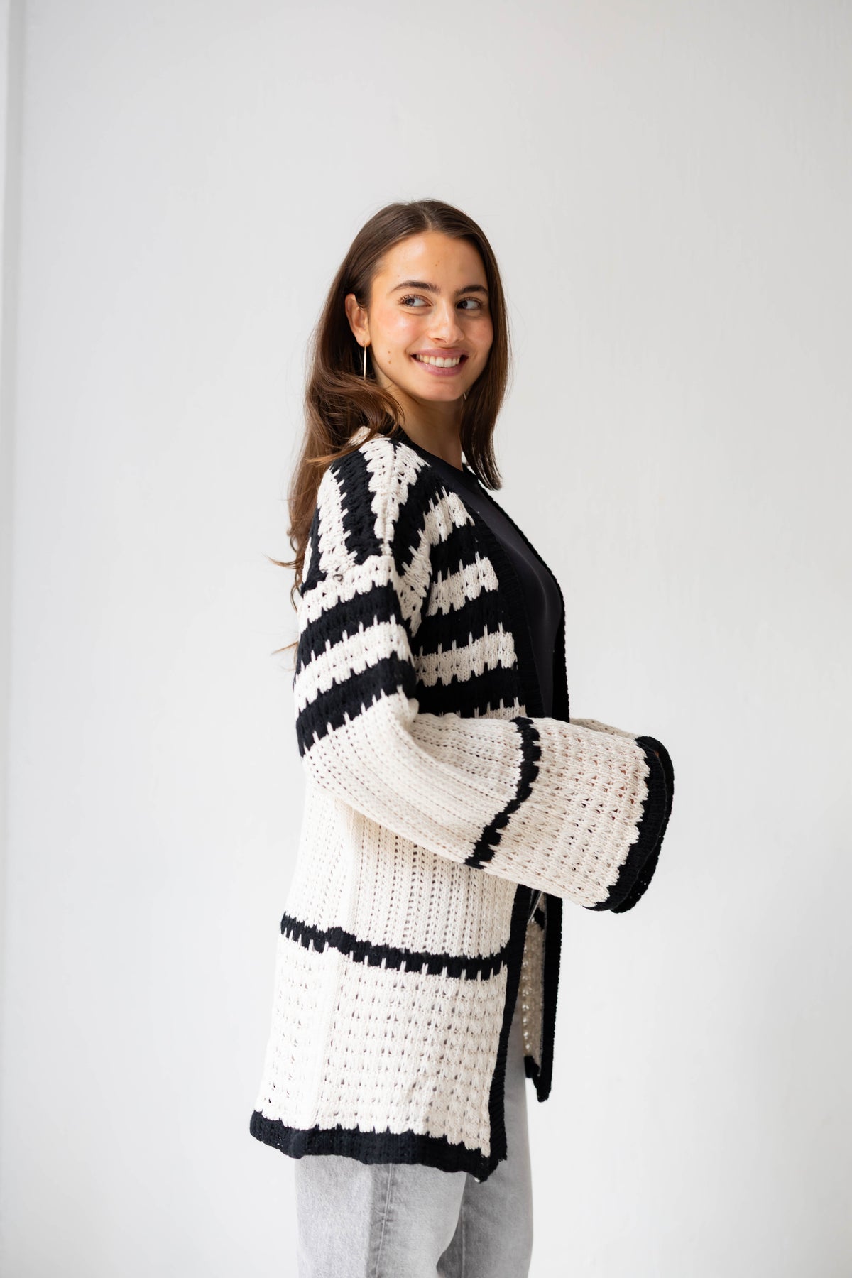 The Striped Knit Cardigan in Cream