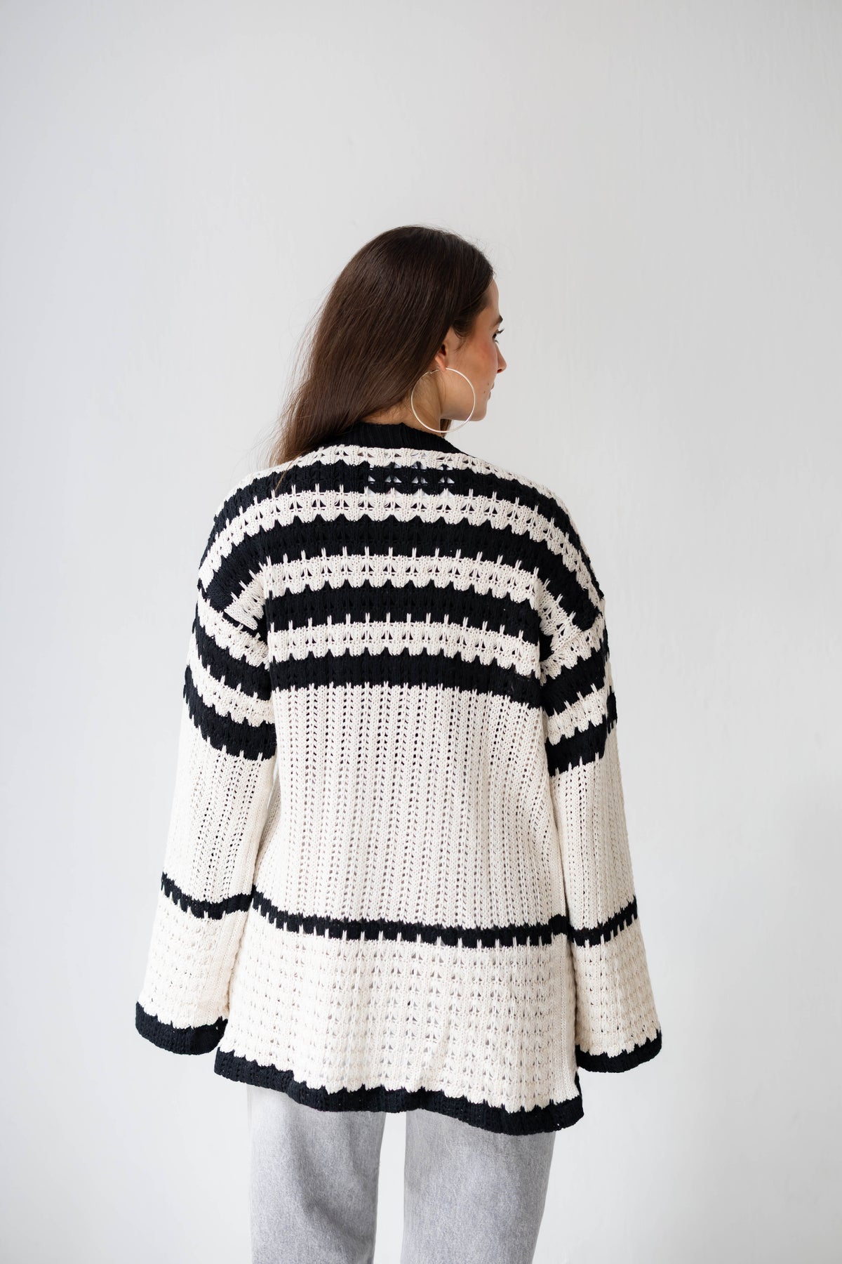 The Striped Knit Cardigan in Cream