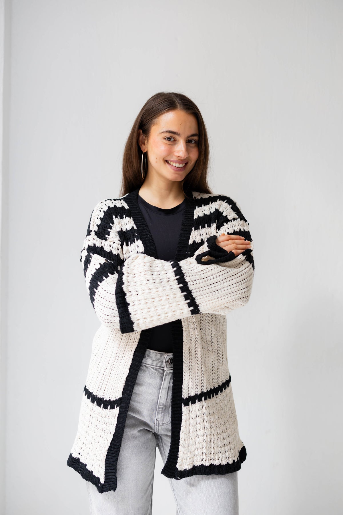 The Striped Knit Cardigan in Cream