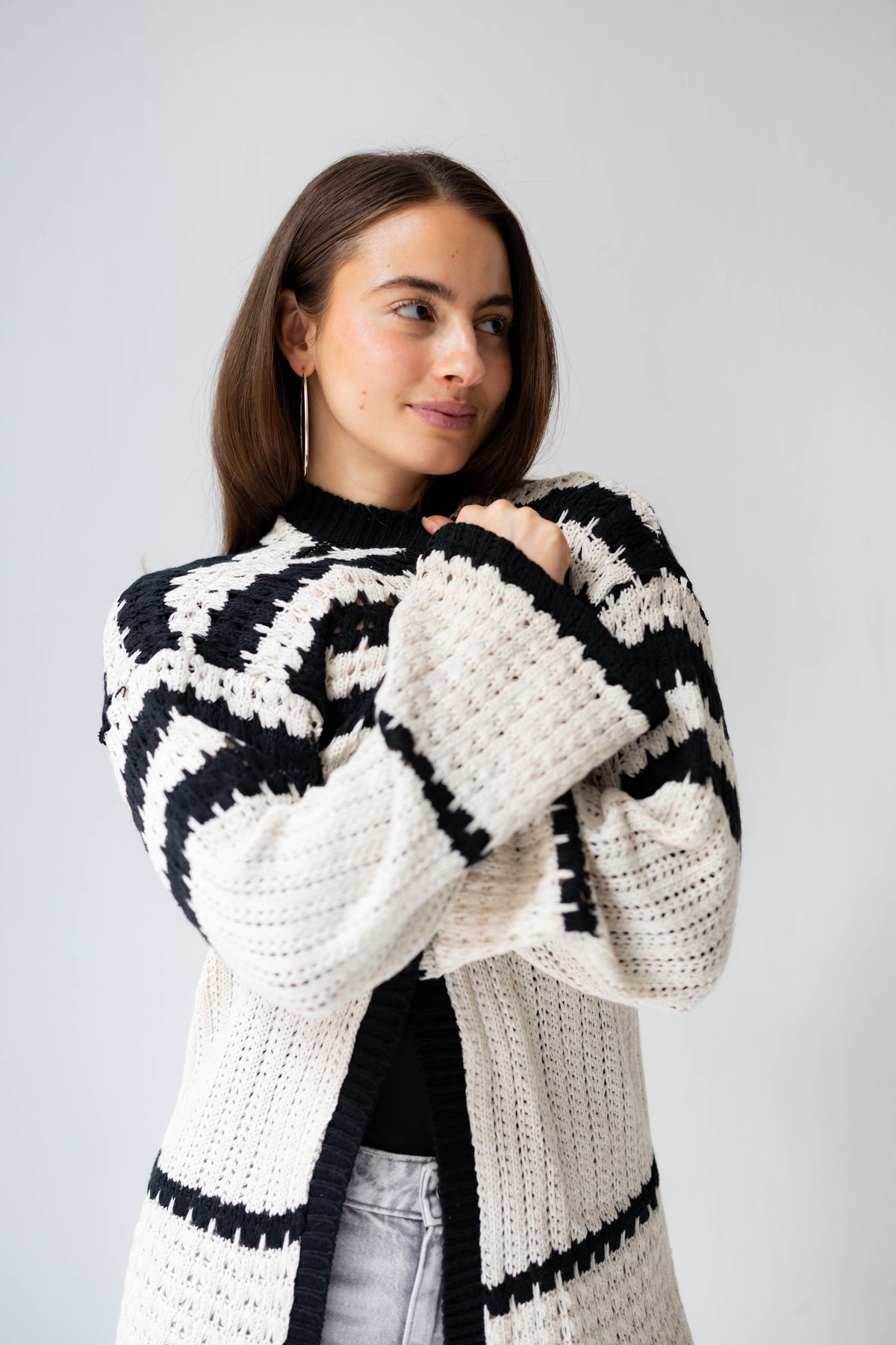 The Striped Knit Cardigan in Cream