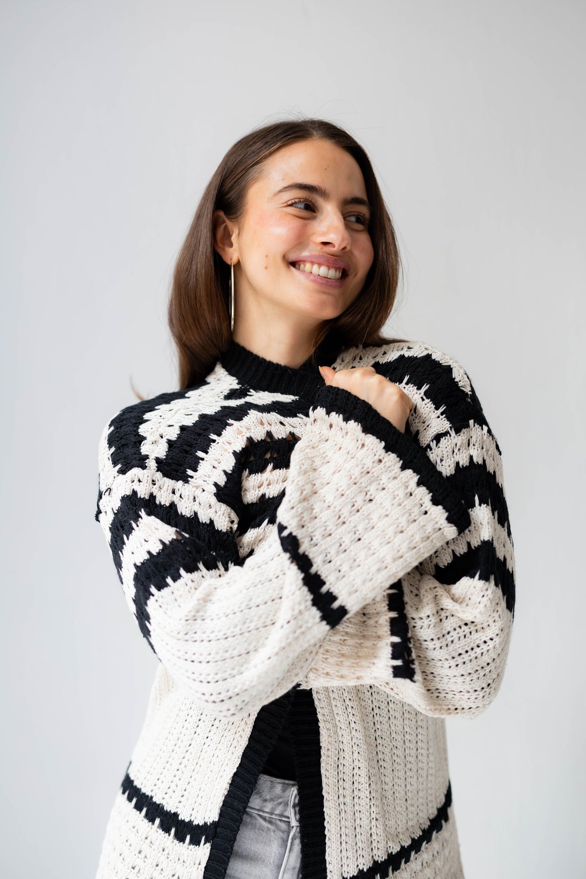 The Striped Knit Cardigan in Cream