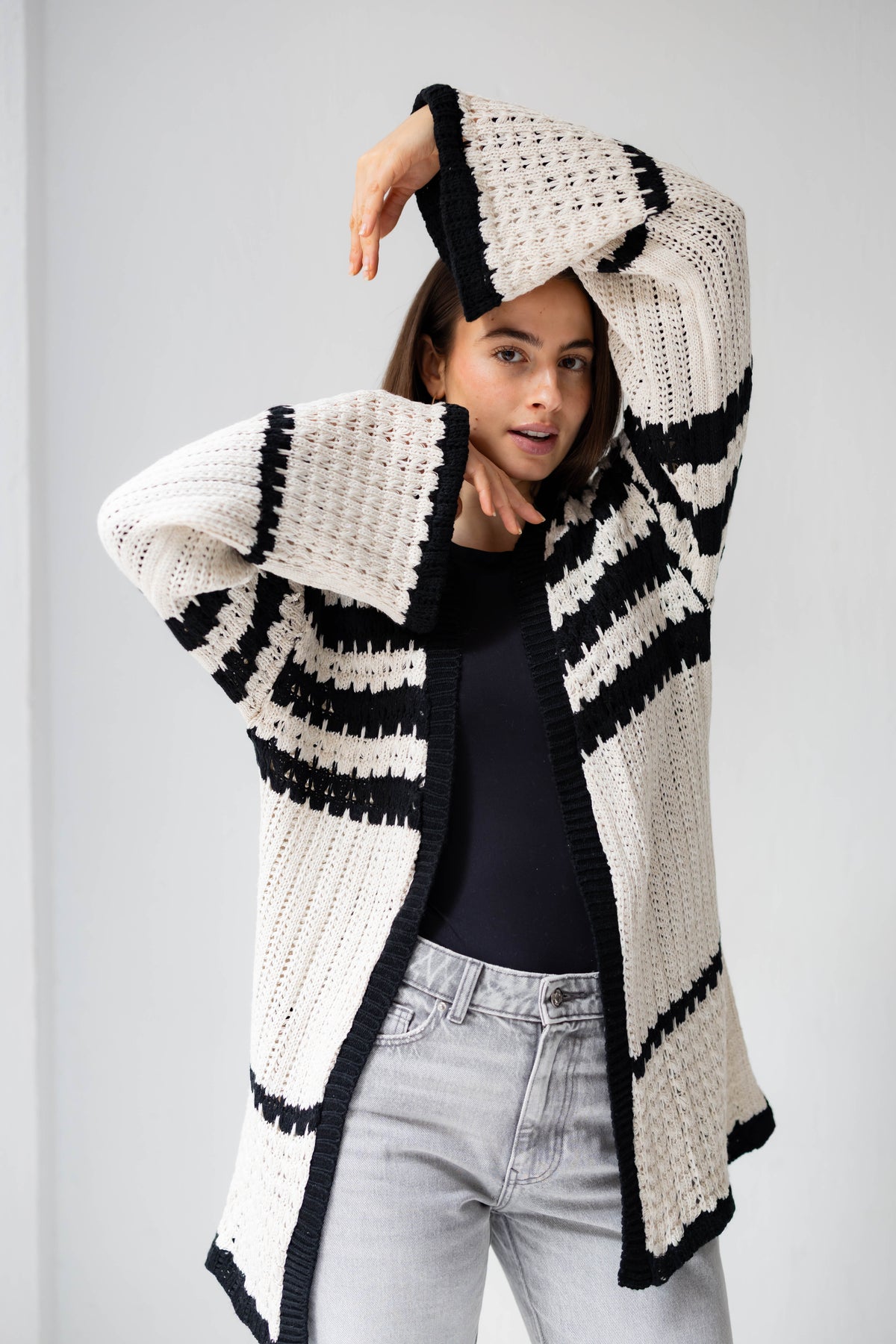 The Striped Knit Cardigan in Cream
