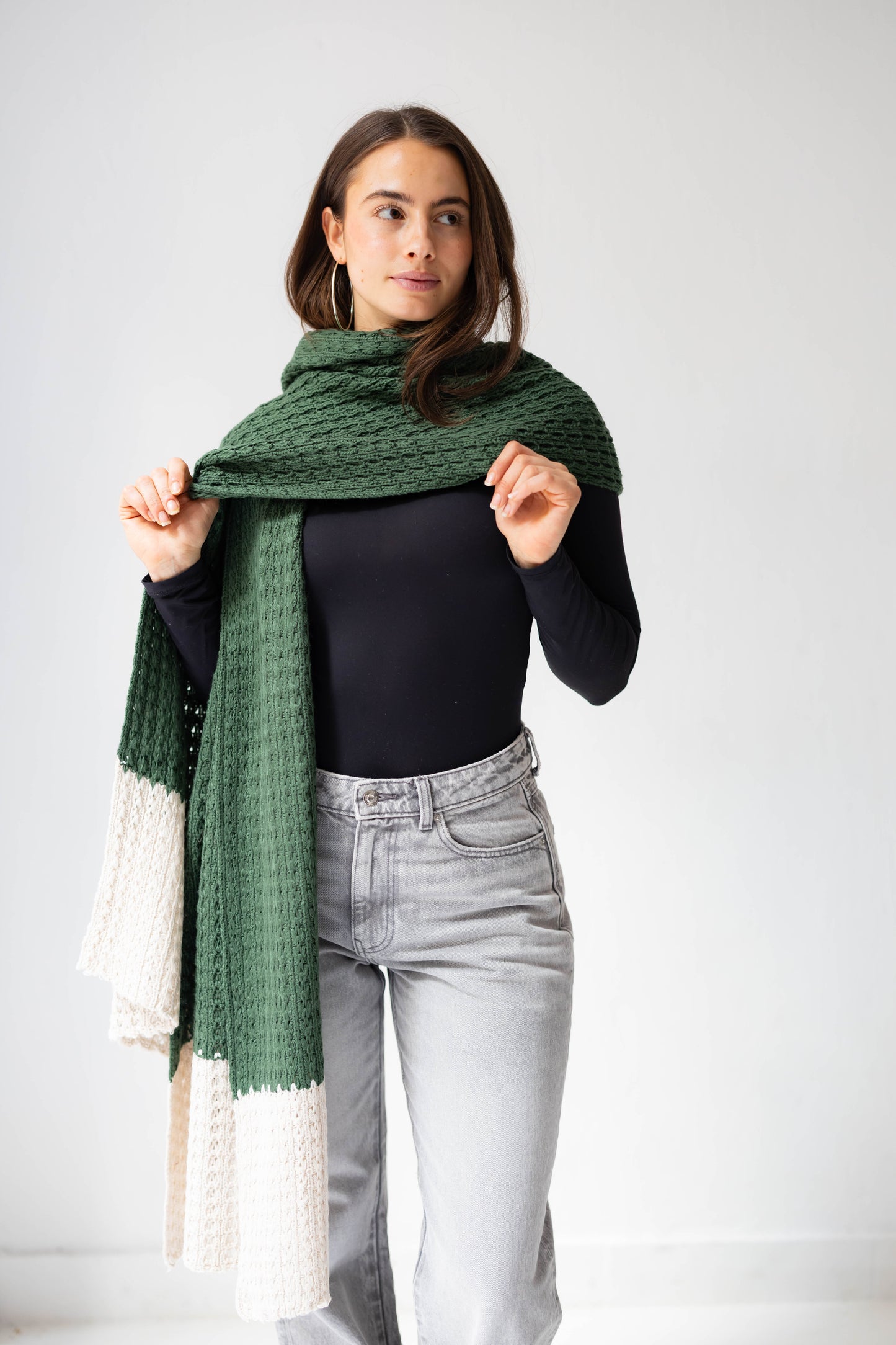 Border Glow Shawl in Hunter Green