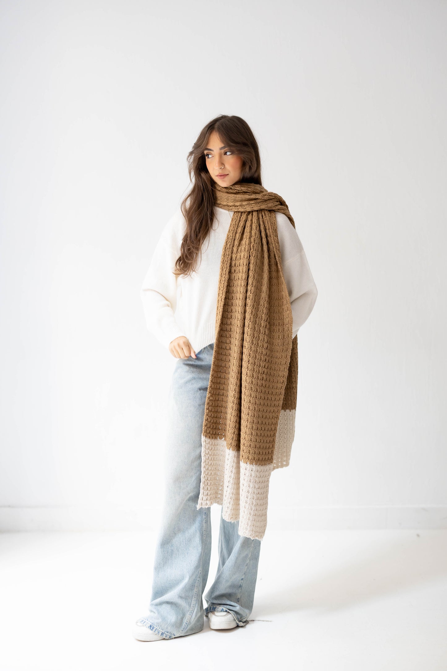 Border Glow Shawl in Camel