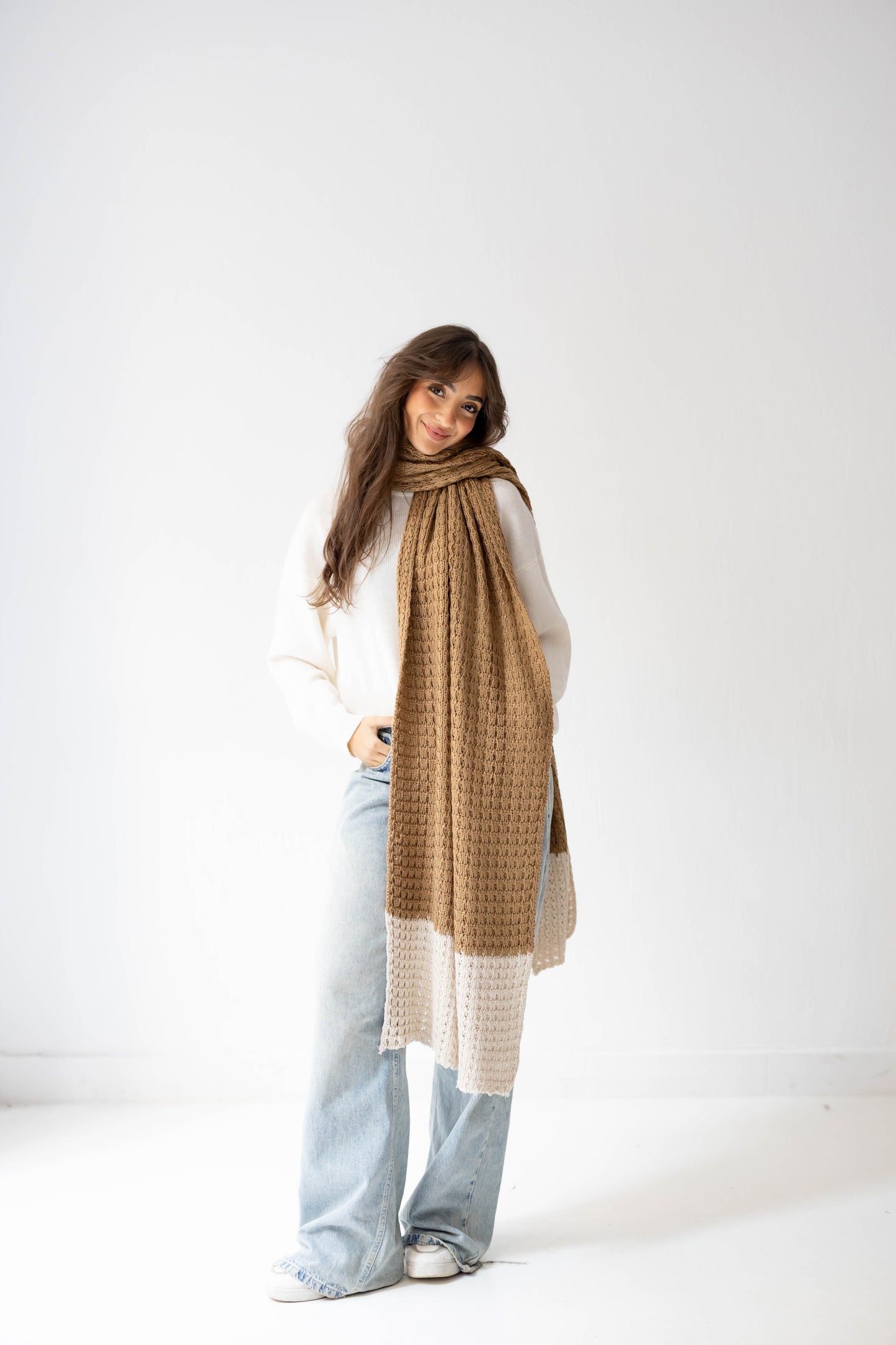 Border Glow Shawl in Camel
