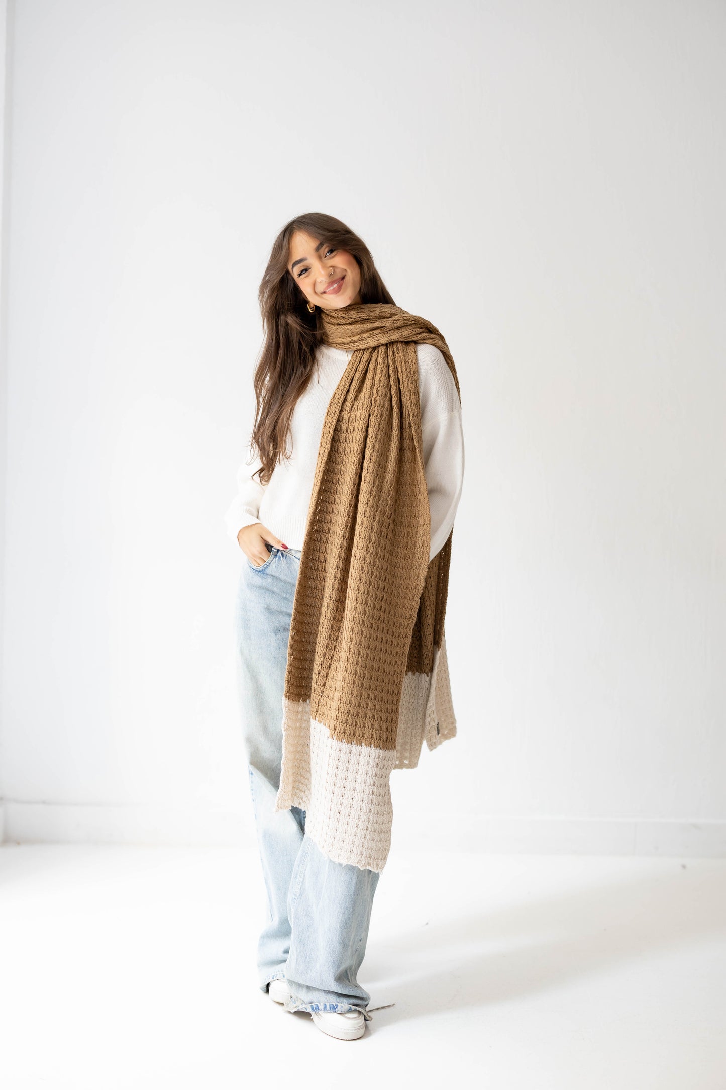 Border Glow Shawl in Camel