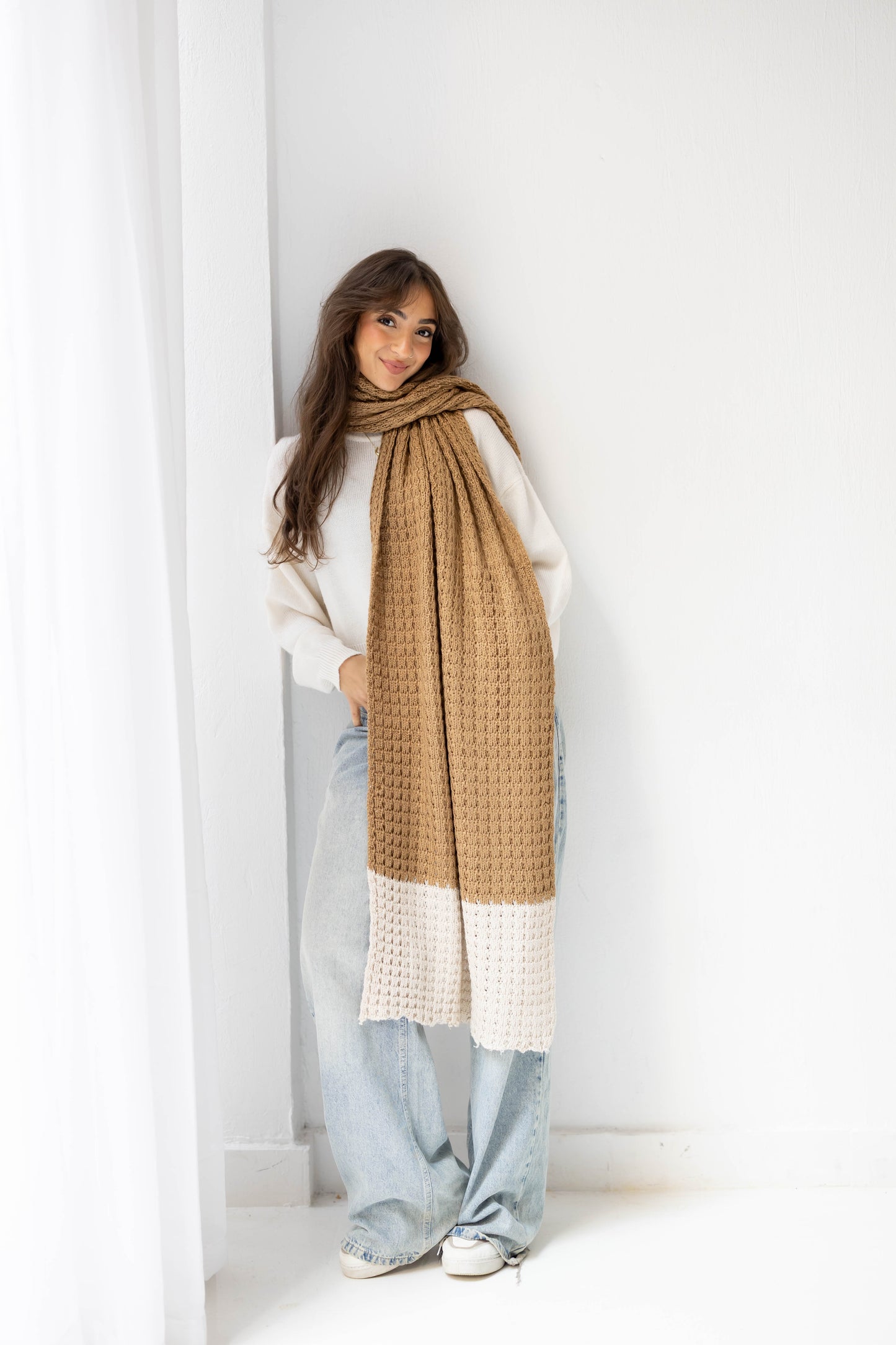 Border Glow Shawl in Camel