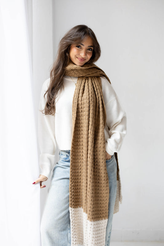Border Glow Shawl in Camel